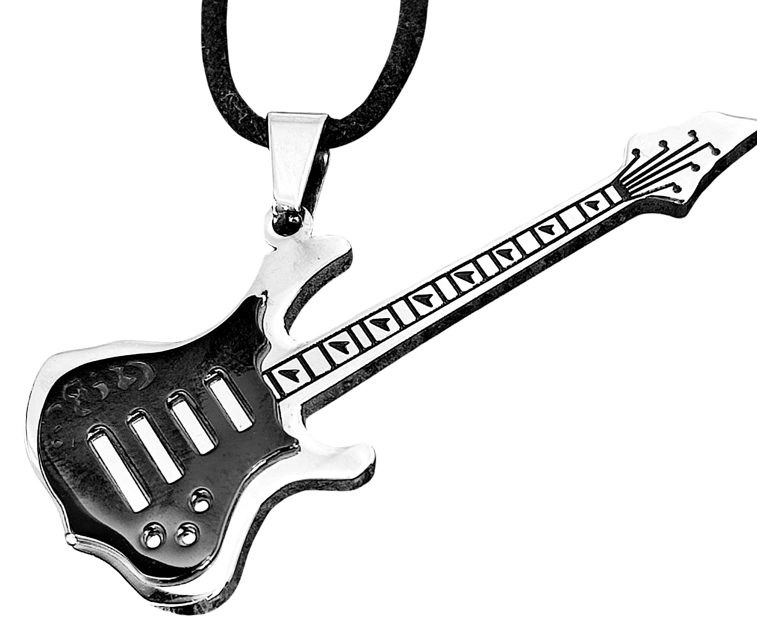 Kiss of Leather Kettenanhänger Gitarre Klampfe Edelstahl Metal Rock Band Musik Rock&Roll