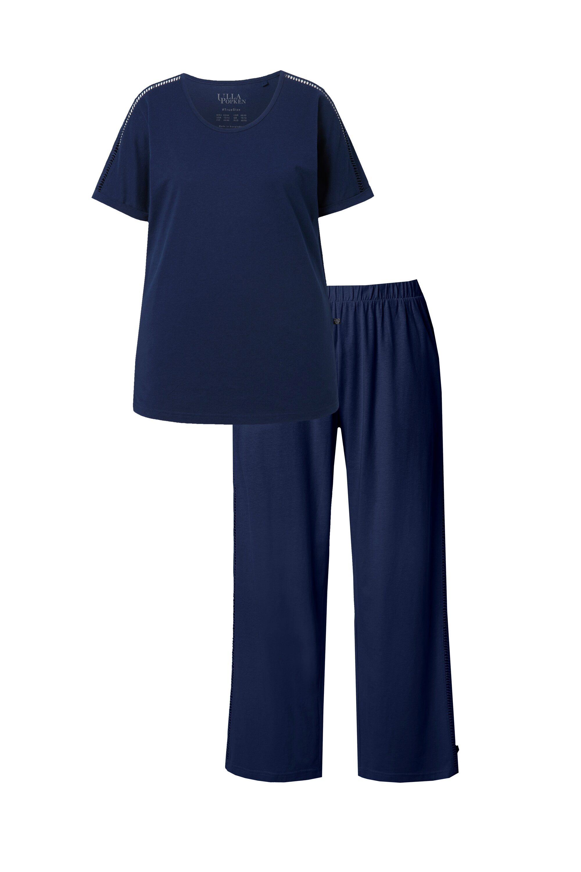Ulla Popken Pyjama Pyjama Spitzenband Rundhals günstig online kaufen