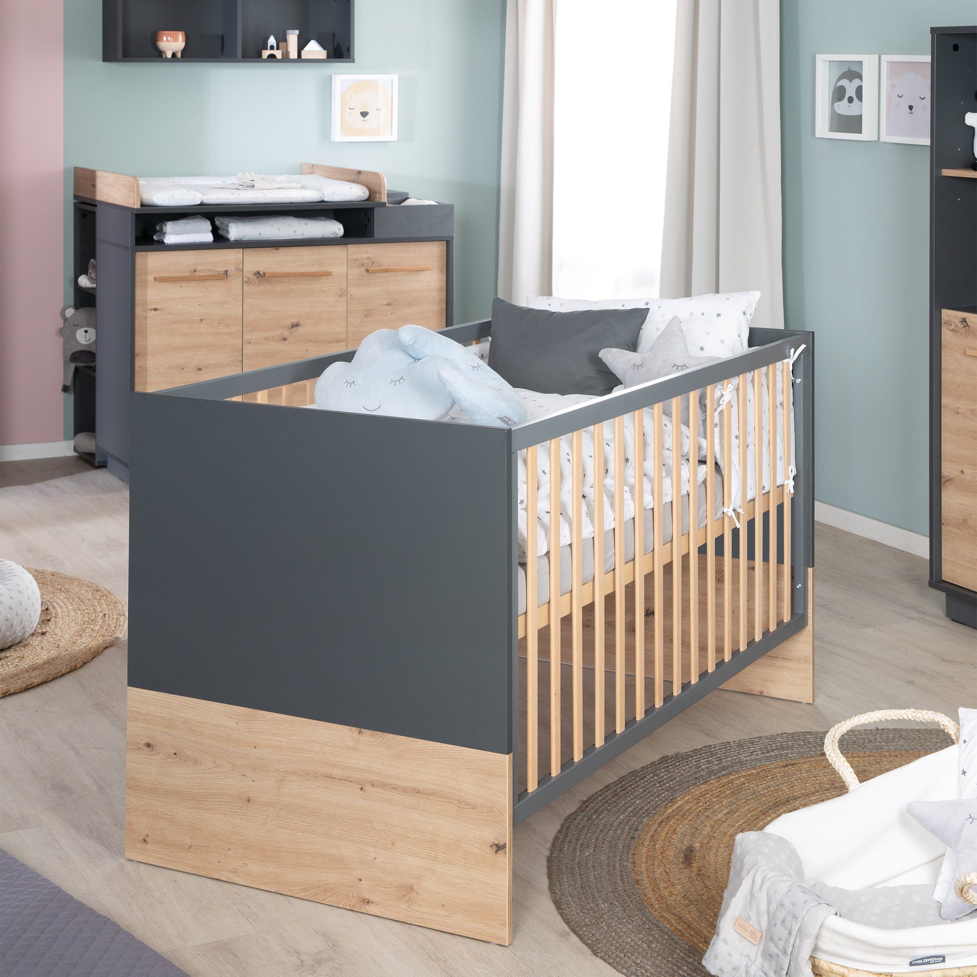 roba® Babybett Lenn, Gitterbett Umbaubar & Mitwachsend - Höhenverstellbar