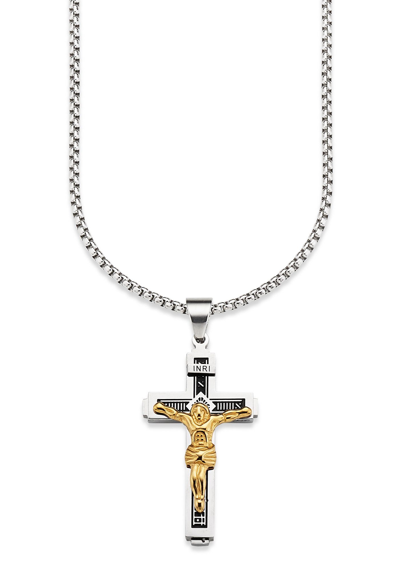 Bruno Banani Kette mit Anhänger Schmuck Geschenk Halskette Kreuz Venezianerkette Gravur INRI