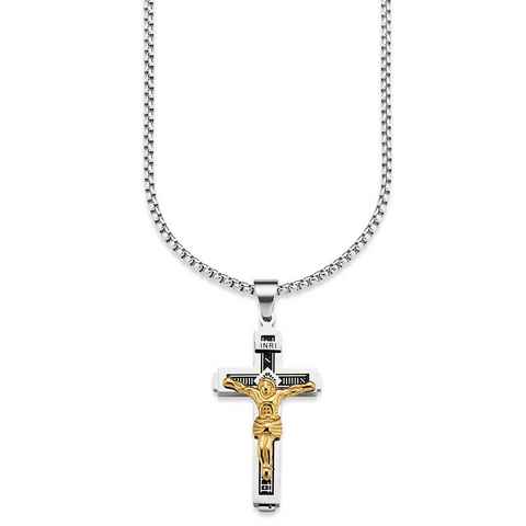 Bruno Banani Kette mit Anhänger Schmuck Geschenk, Halskette Kreuz Venezianerkette Gravur INRI