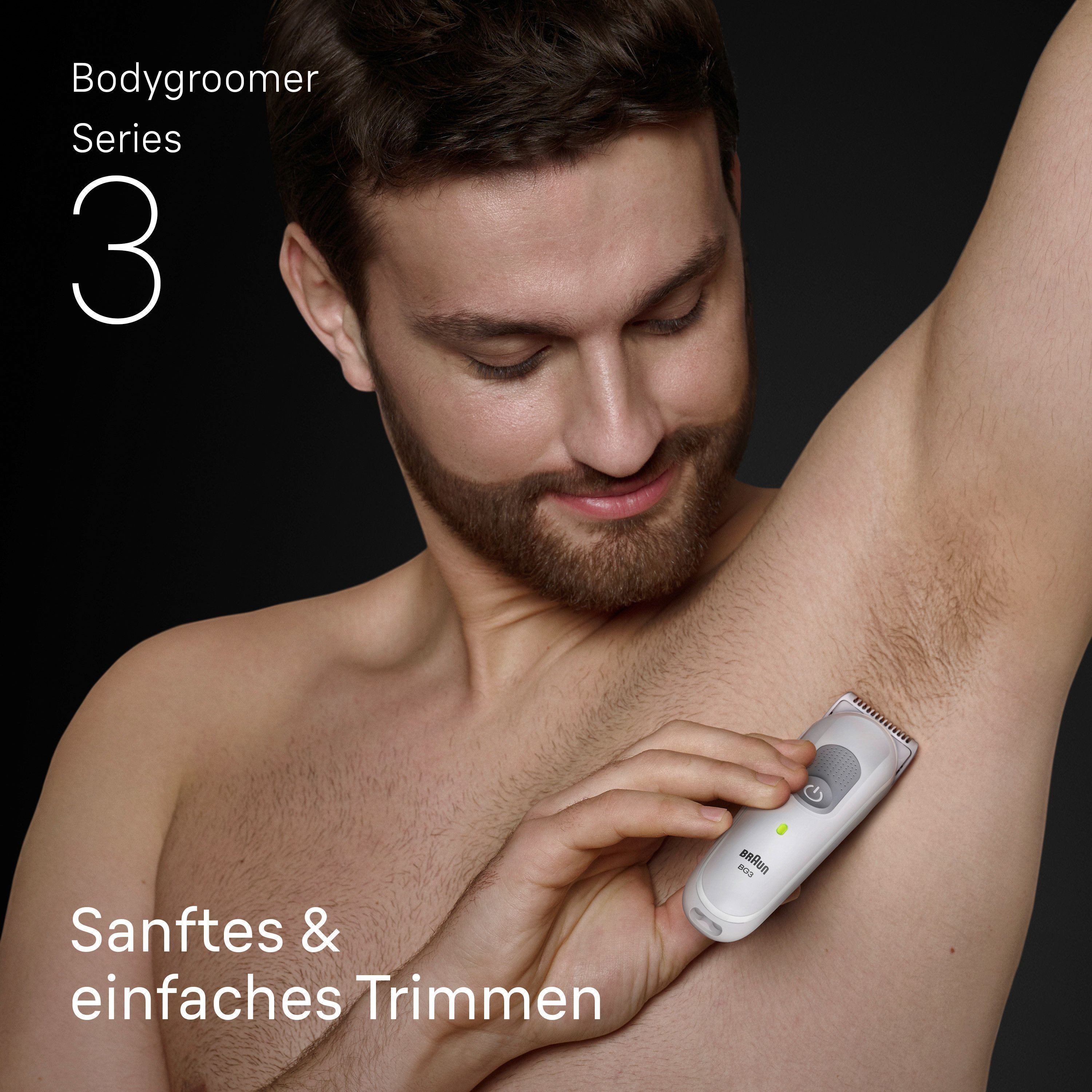 Braun Haarschneider Bodygroomer BG3530, Extra Hautschutz, 80 Min Akkulaufzeit, wasserdicht grau