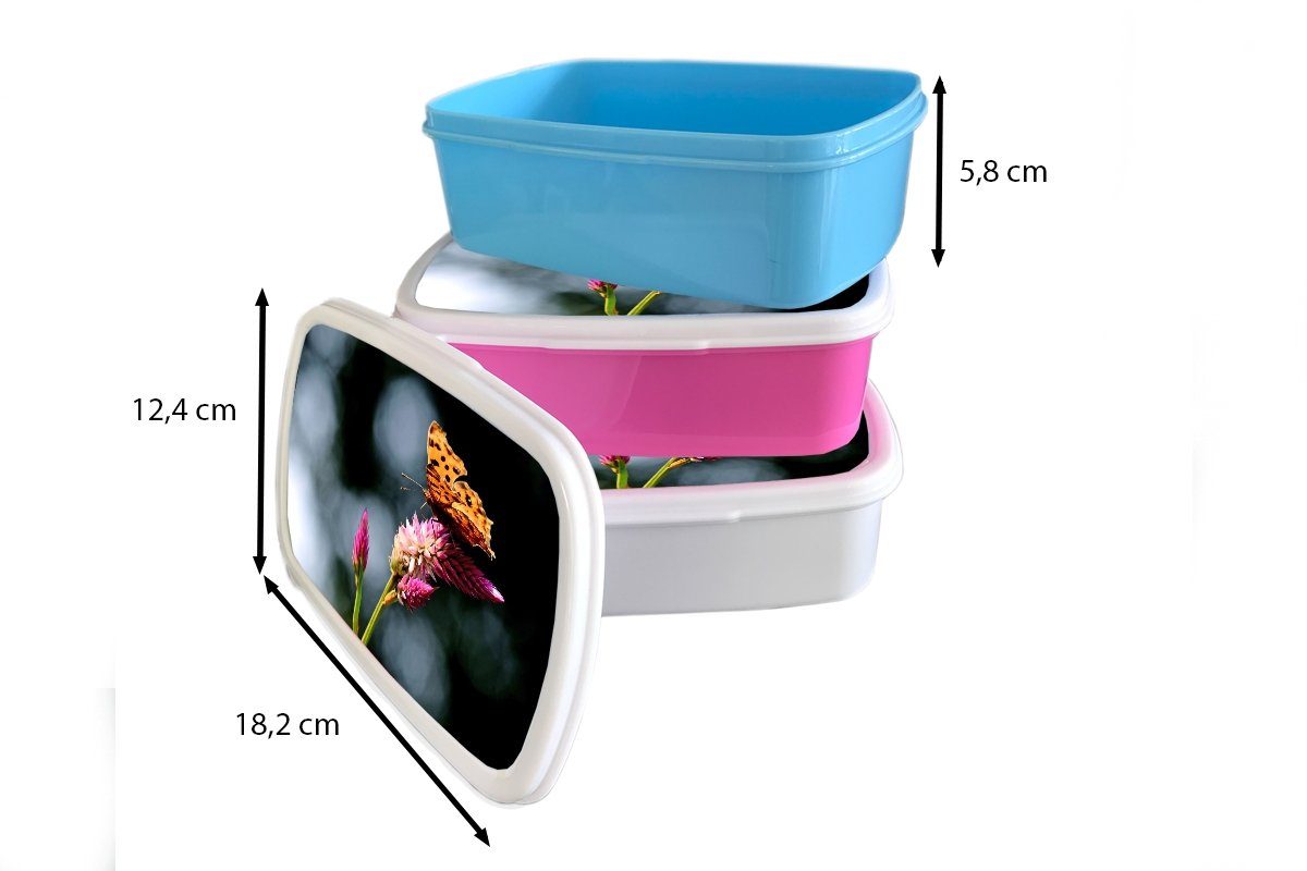 Kunststoff Kinder, - Kunststoff, Snackbox, - (2-tlg), Erwachsene, MuchoWow Blumen Brotbox für Mädchen, Lunchbox Brotdose rosa Schmetterling Insekten,
