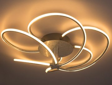 Globo LED Deckenleuchte, LED-Leuchtmittel fest verbaut, Warmweiß, Design LED Decken Leuchte Wohn Ess Zimmer Lampe blatt silber Farben