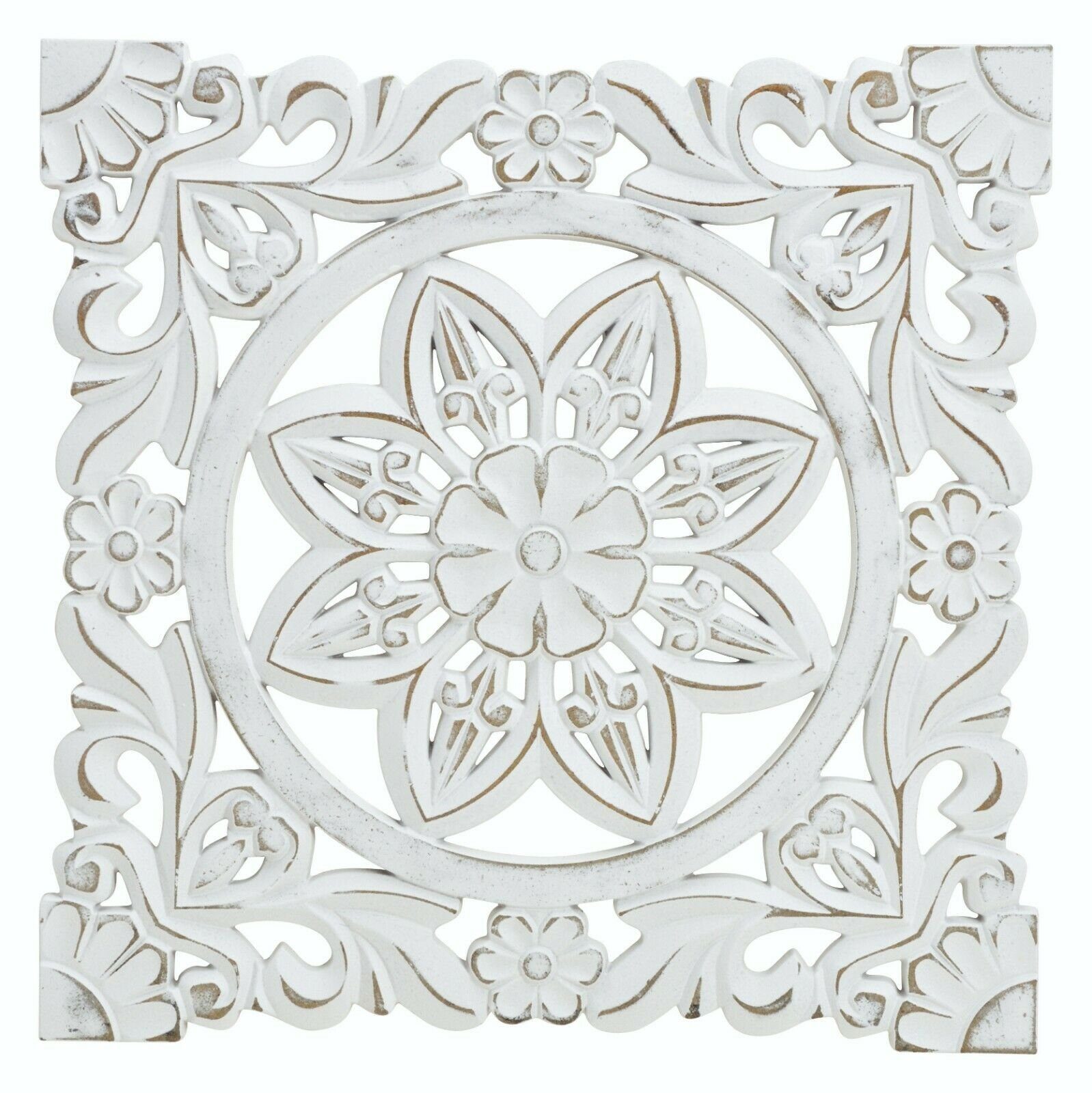 Meinposten Wanddekoobjekt Wandornament Holz weiß 38x38 günstig online kaufen