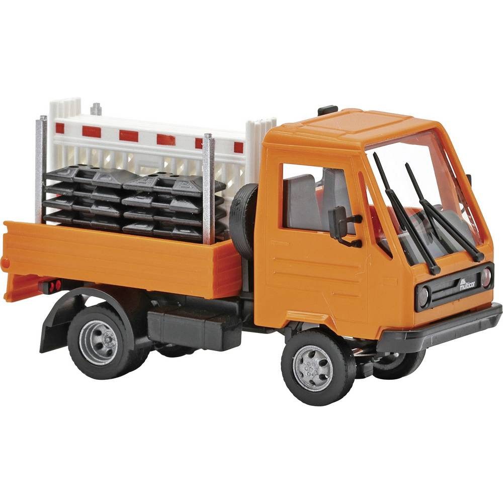 Busch Modelleisenbahn-Straße H0 LKW Modell Multicar M26 mit Schrankenzauntransportgestell, Orange