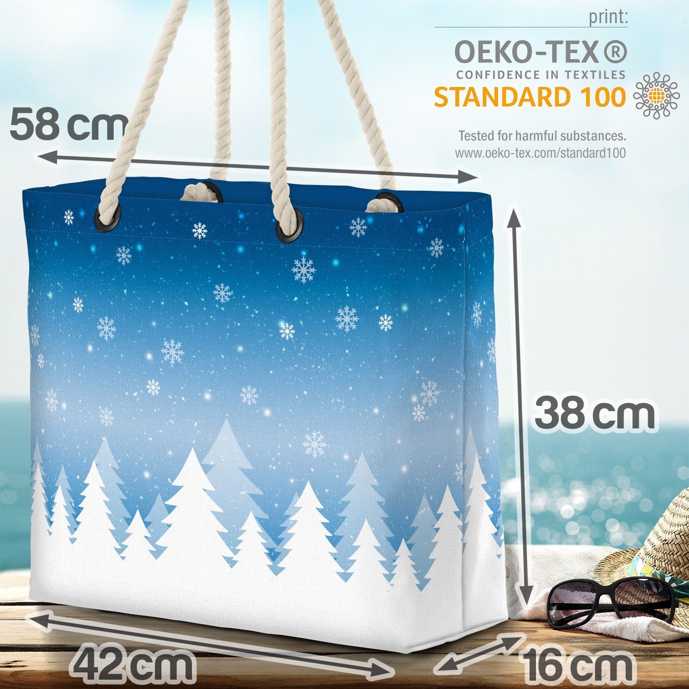 VOID Strandtasche (1-tlg), Winter Beach Weih Dekoration Bag Schnee Schnee Deko Winterwald Nacht Landschaft