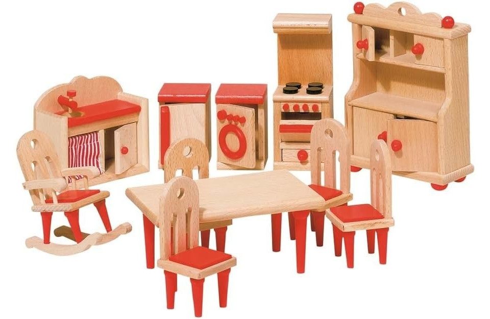Gollnest & Kiesel Puppen Accessoires-Set Goki 51951 - Puppenmöbel Küche, 11-teilig, Holz