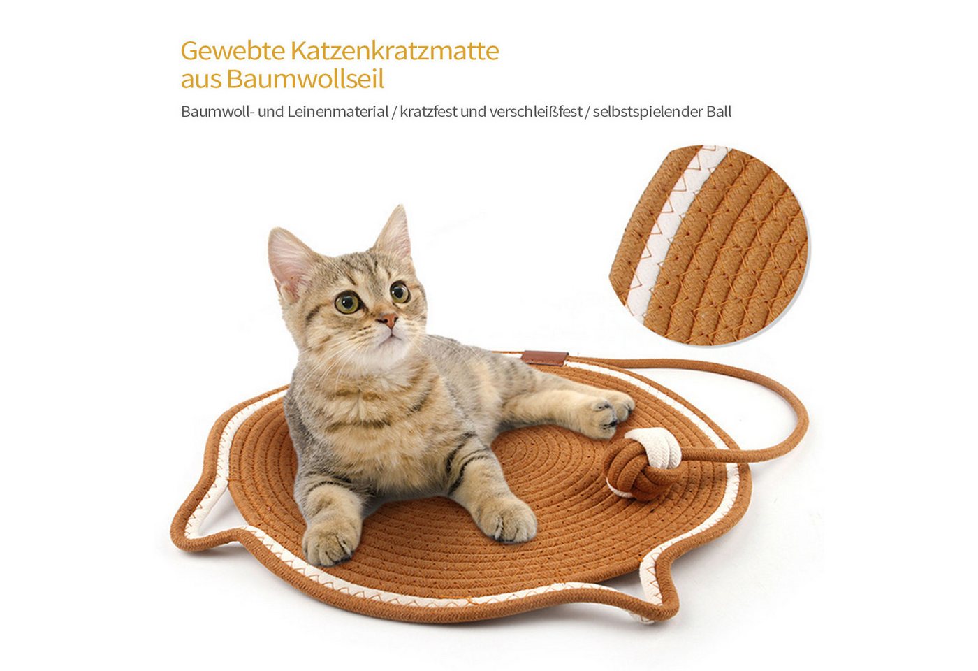 Thumbnail - Refttenw Kratzmatte Katzenkratzbretter mit Spielzeugbälle, Gewebte Katzen-Kratzpads, Durchmesser 42cm