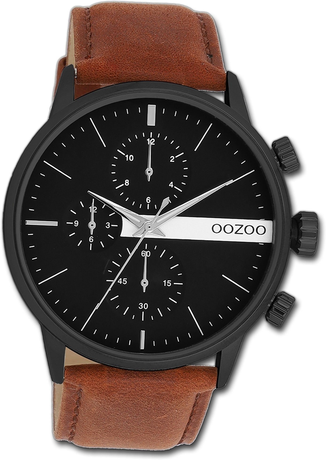 OOZOO Quarzuhr Oozoo Herren Armbanduhr Timepieces, Herrenuhr Lederarmband braun, rundes Gehäuse, groß (ca. 45mm)