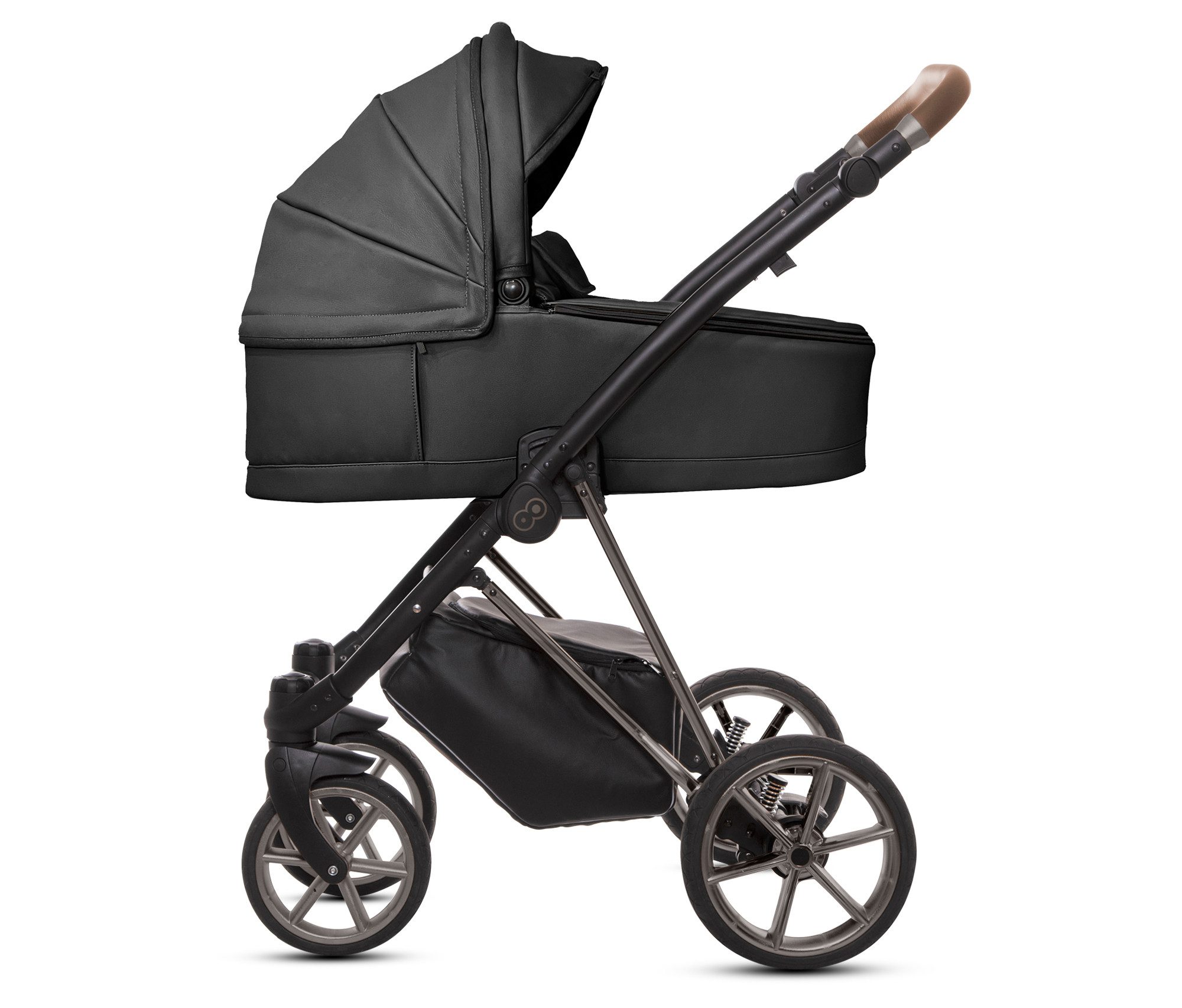 TPFFamily Kombi-Kinderwagen 4 in 1 Musse Royal, Baby Buggy Babywanne Autositz Isofix Basis, Zubehör-Set Kinderwagen 4 in 1 Kunstleder Schwarz, Gestell Grau