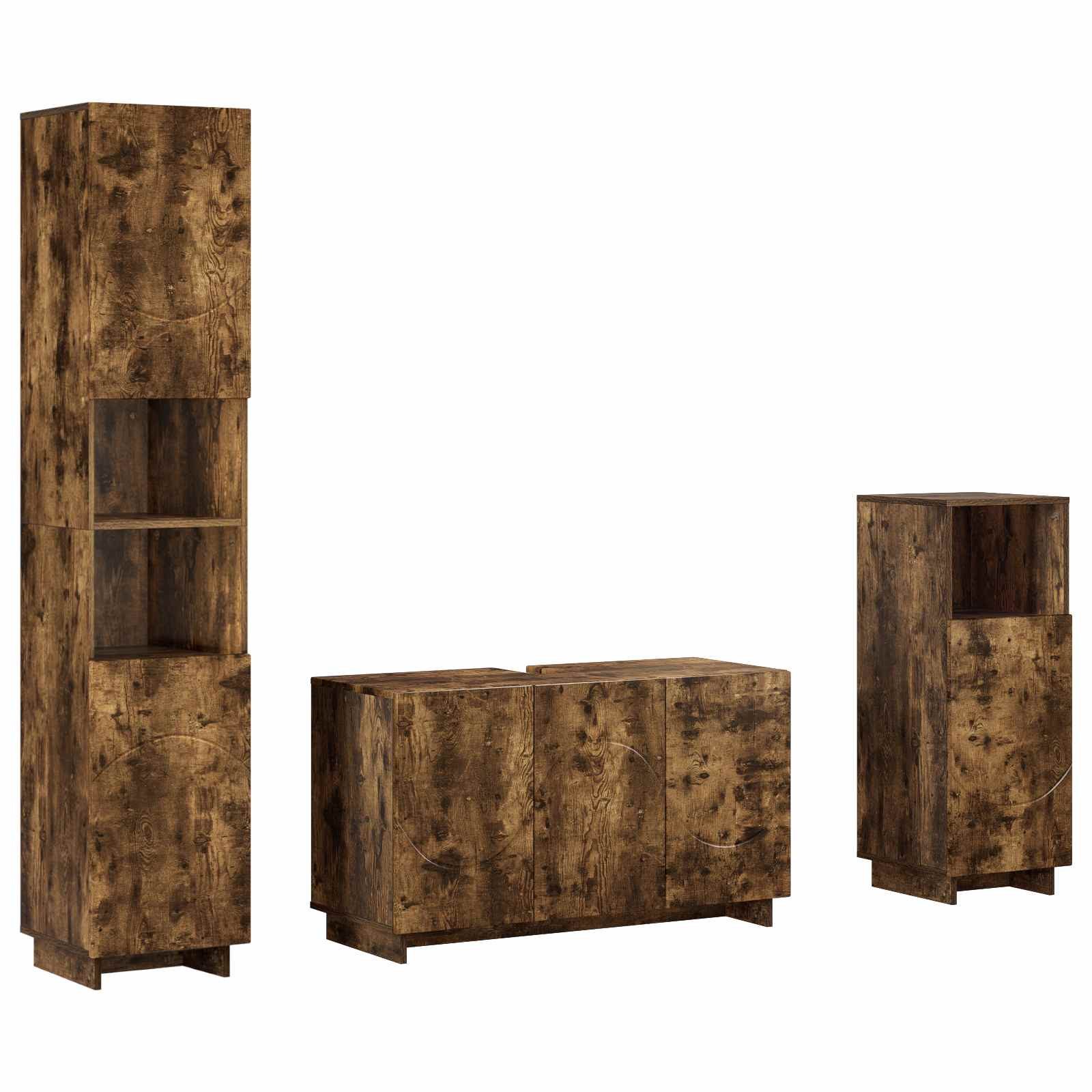 vidaXL Gartenlounge-Set Badezimmerschrank-Set 3 stk. Raucheiche Holzwerkstoff, (3-tlg)