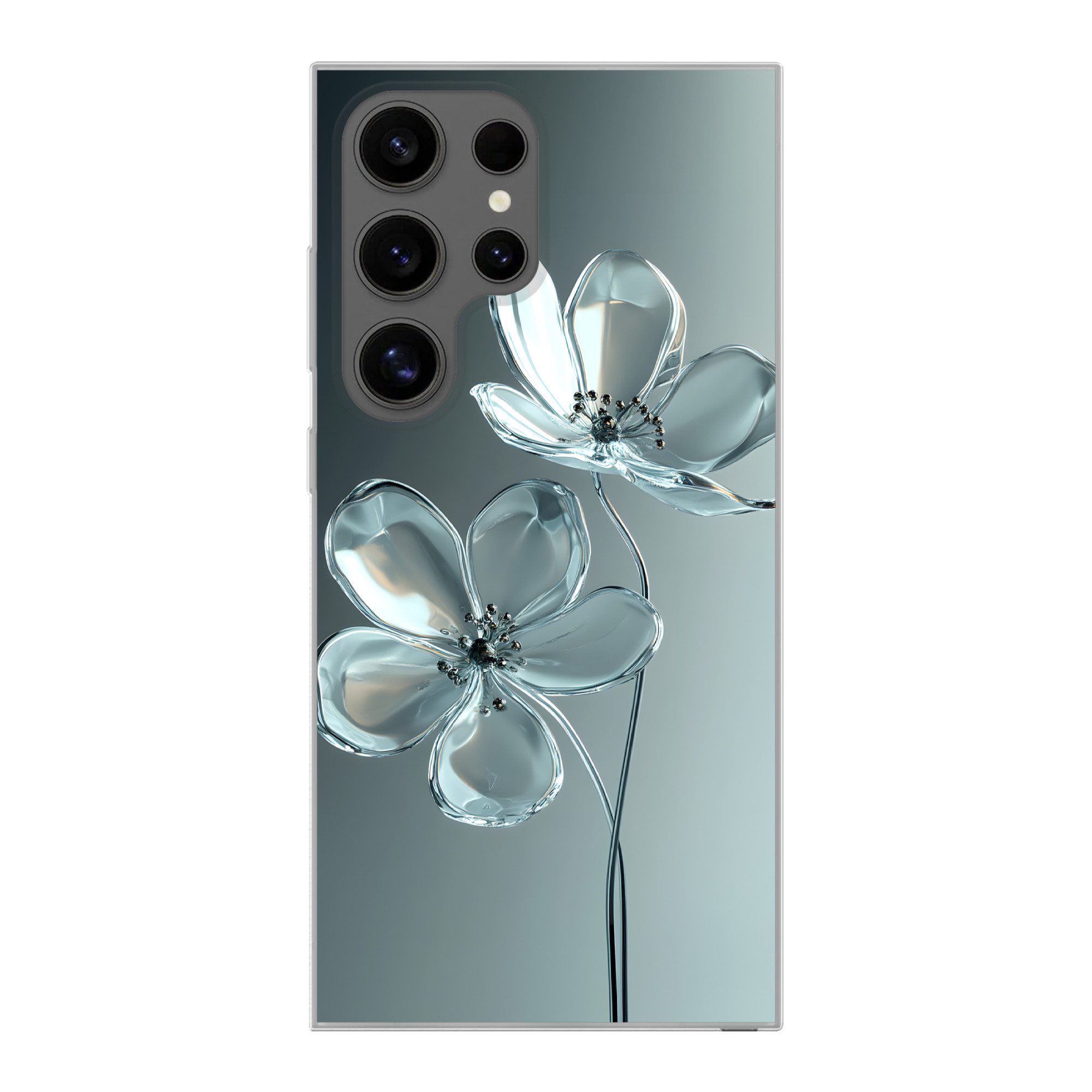 MuchoWow Handyhülle für Samsung Galaxy S24 Ultra Kristall - Blumen - Grau, Phone Case, Silikon, Schutzhülle Dünn