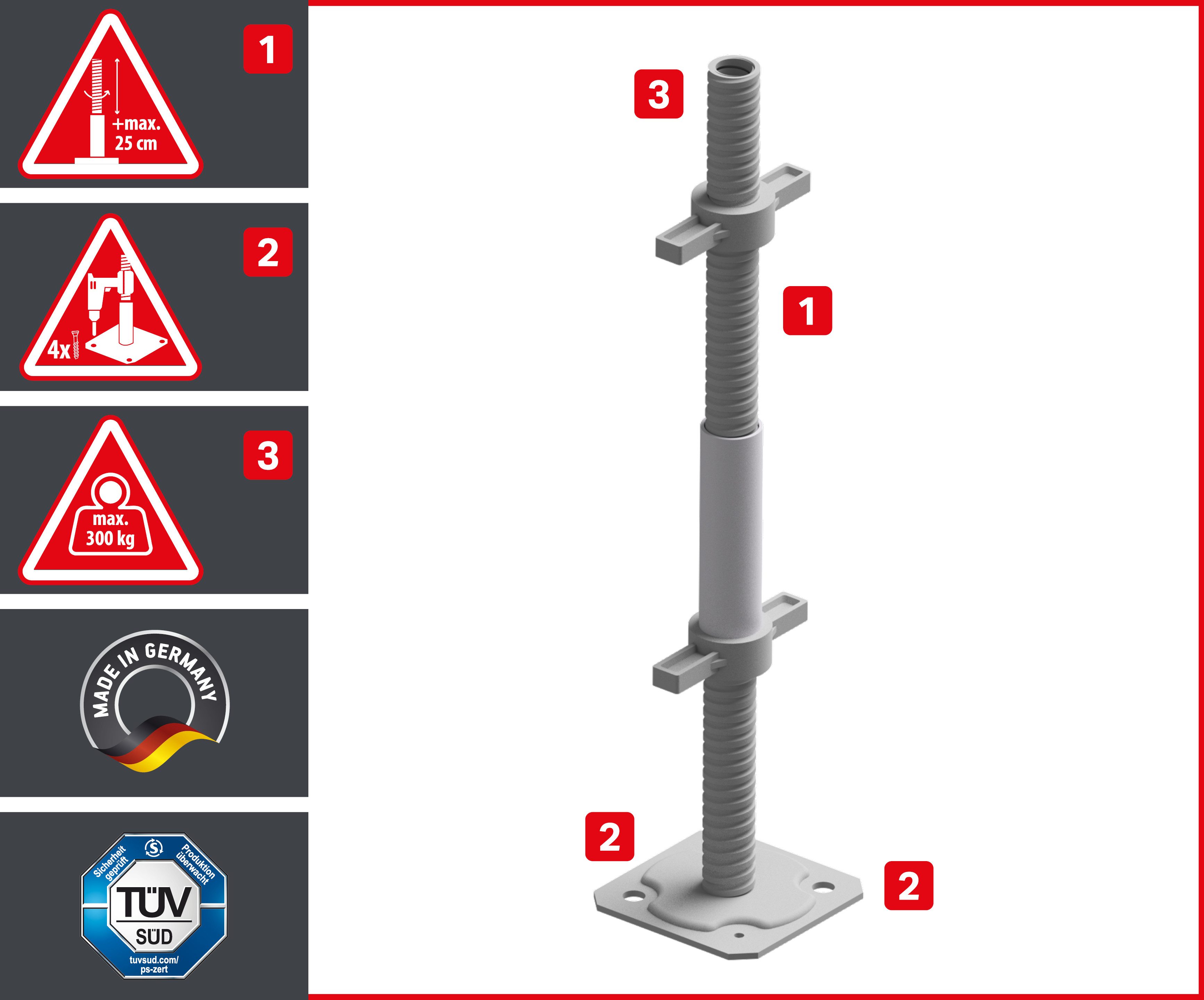 ALTEC Aluminium Fahrgerüst Rollfix 1.0 mit Fußplatten, Standardtraverse & Wandanker, maximale Arbeitshöhe 10 Meter