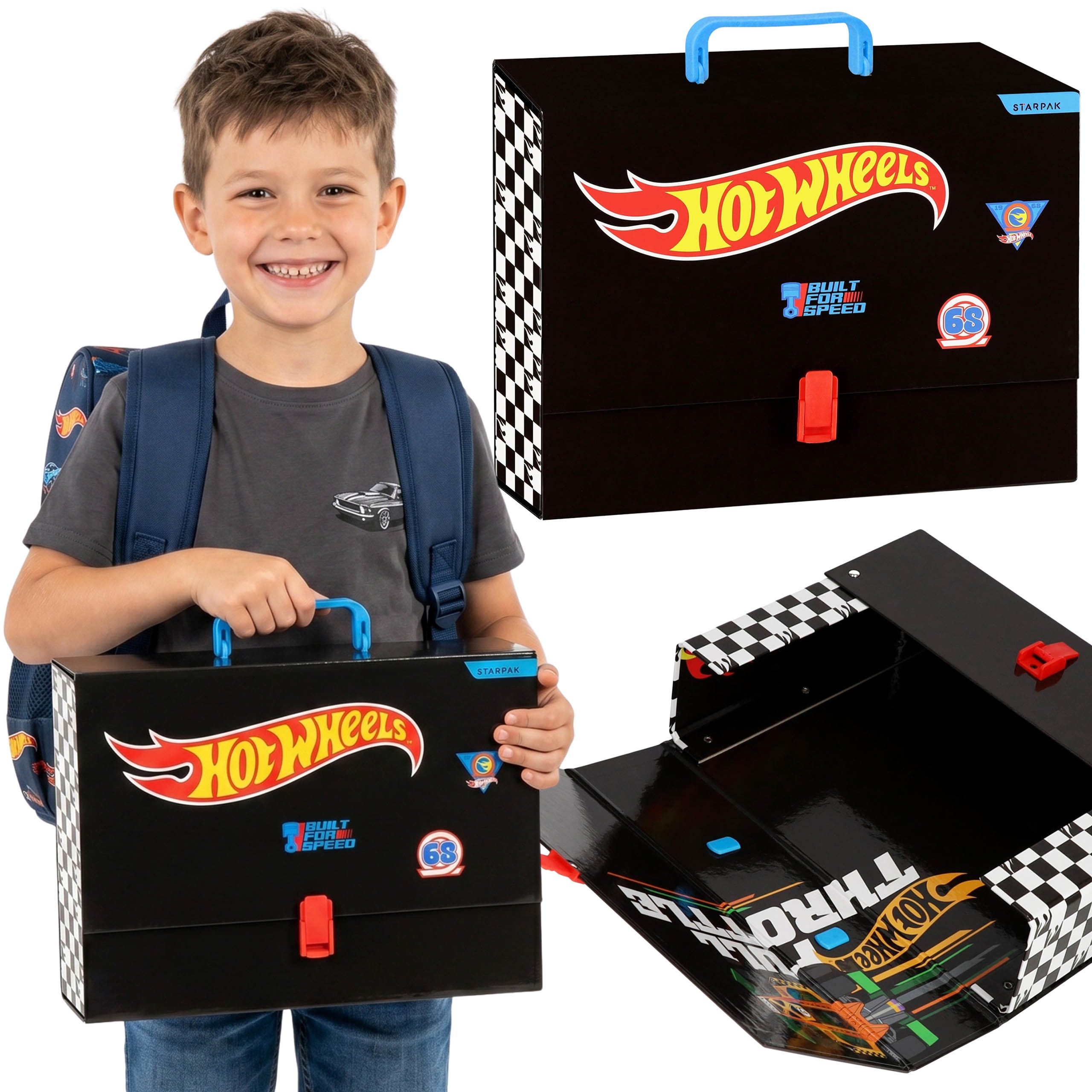 Hot Wheels Handarbeitskoffer Hot Wheels XXL Schulmappe A4 mit Griff für Jungen stabil 9 cm