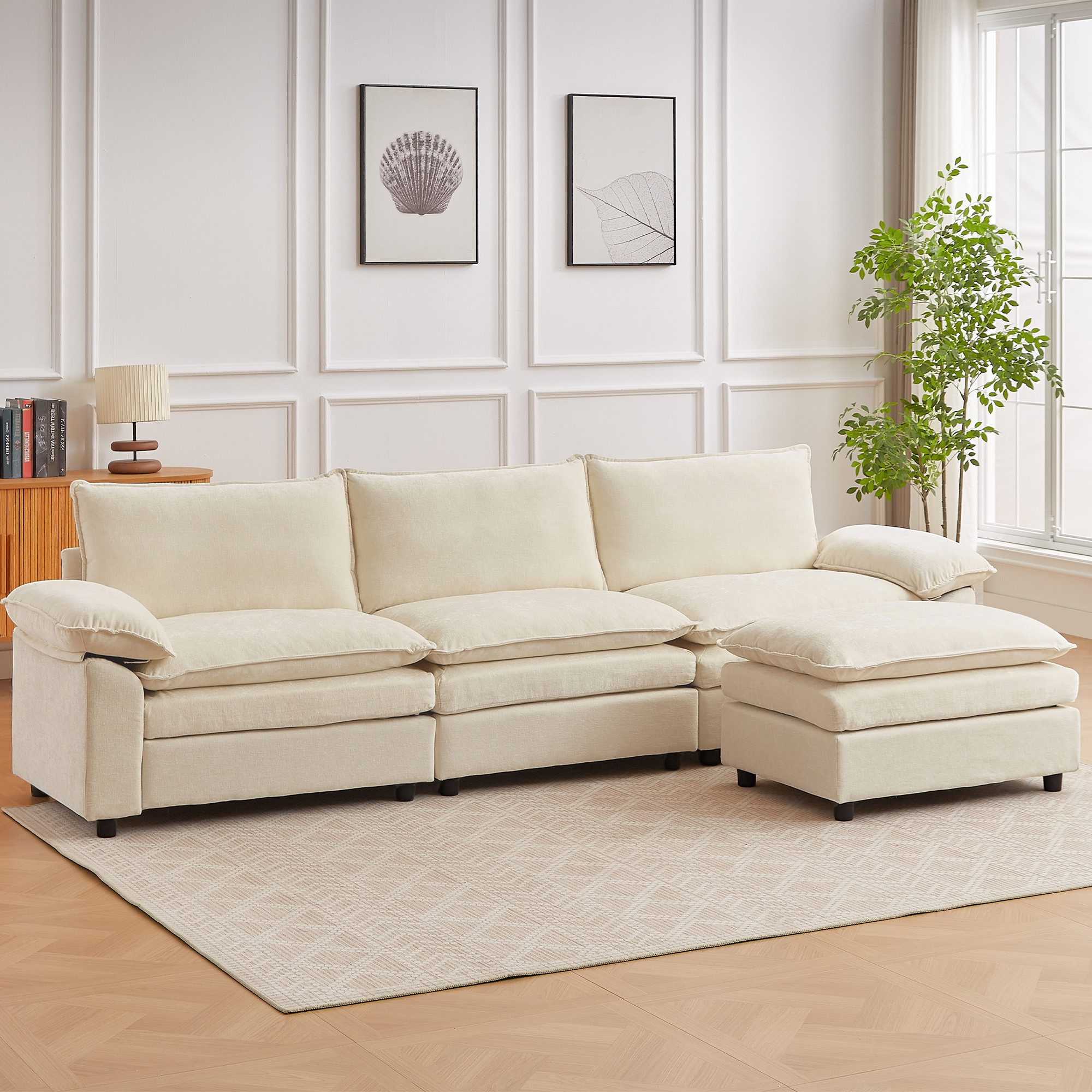 Jiexi Wohnlandschaft Modulares Sofa aus Chenille Freie Kombination Wohnlandschaft
