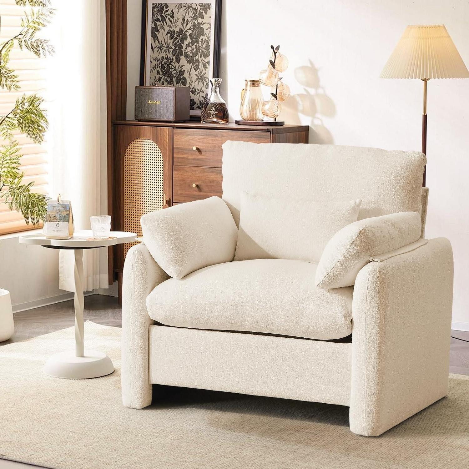 Ohrensessel Sessel Ohrensessel Extragroß Fernsehsessel Beige einzelsofa 1 1 Stück