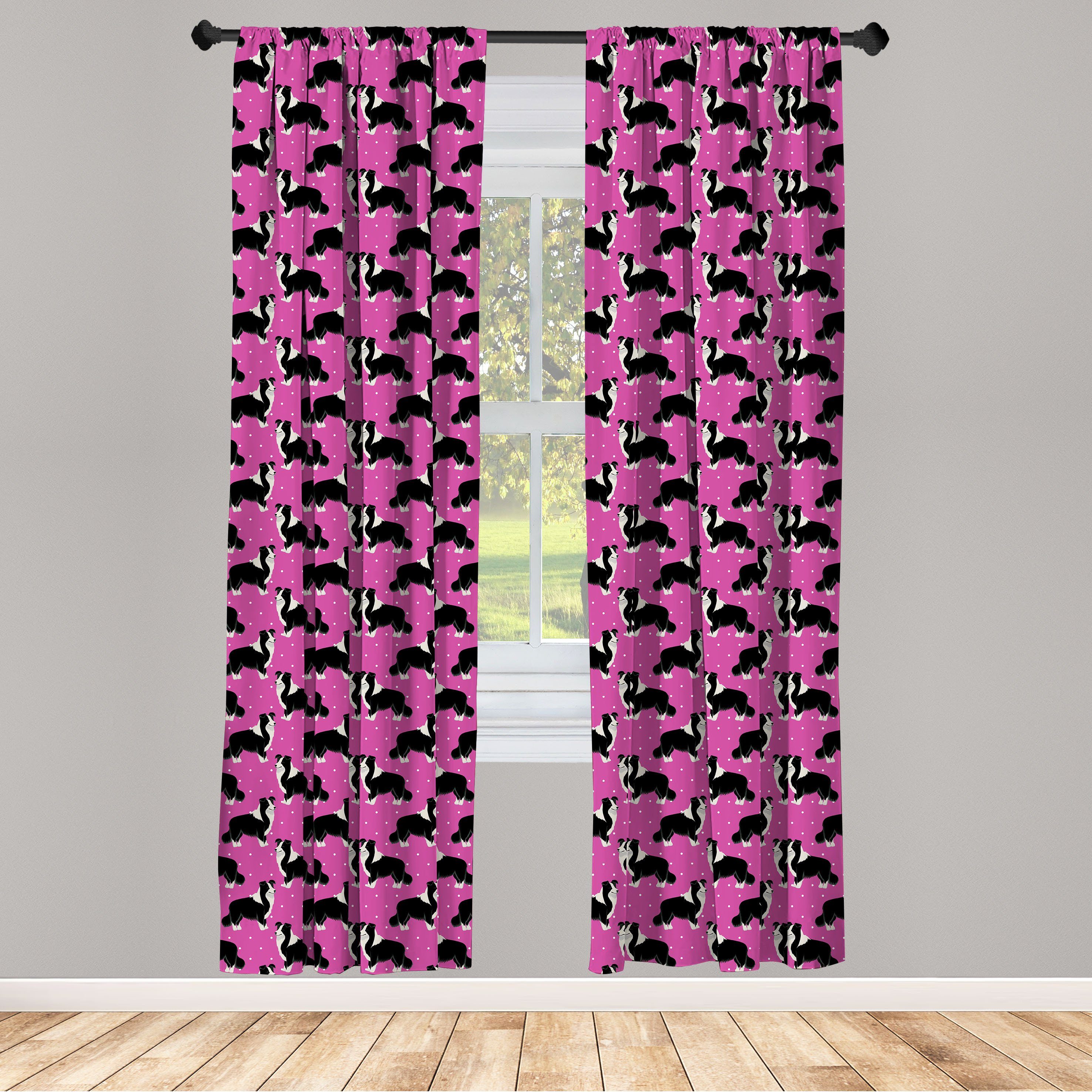 Gardine Vorhang für Wohnzimmer Schlafzimmer Dekor, Abakuhaus, Microfaser, Rosa Tupfen Furry-Collie-Hund
