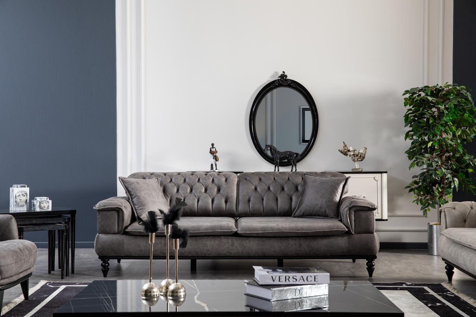 JVmoebel 3-Sitzer Chesterfield Sofa 3 Sitzer Grau Möbel Luxus, Mit Bettfunktion