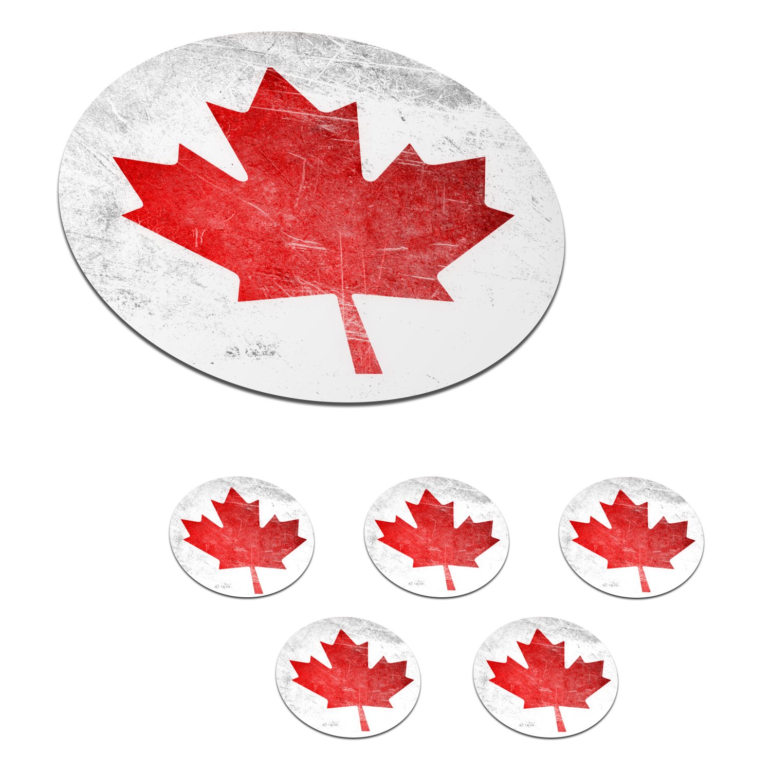 MuchoWow Glasuntersetzer Flagge von Kanada auf Edelstahl, Zubehör für Gläser, 6-tlg., Getränkeuntersetzer, Tassenuntersetzer, Korkuntersetzer, Tasse, Becher