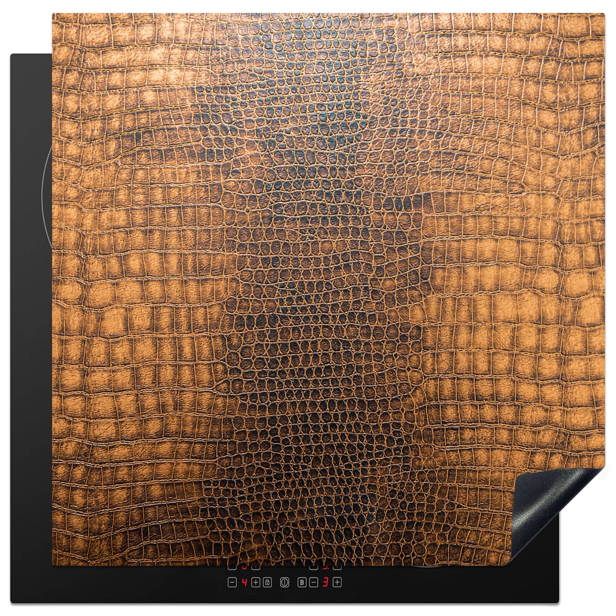 MuchoWow Herdblende-/Abdeckplatte Induktionsschutz - Leder - Orange - Tierfell, Vinyl, (1 tlg), 78x78 cm, Ceranfeldabdeckung, Arbeitsplatte für küche