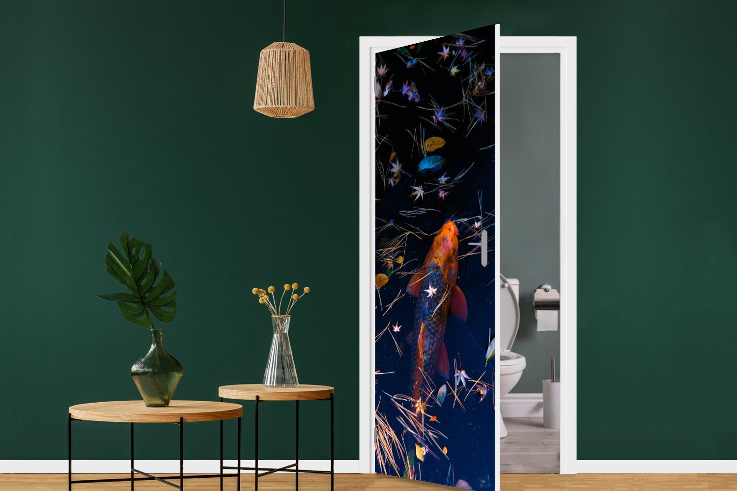 MuchoWow Türtapete Fototapete (1 75x205 Tür, in cm Türaufkleber, für farbiger Ein bedruckt, Matt, St), einem Koi-Karpfen Teich