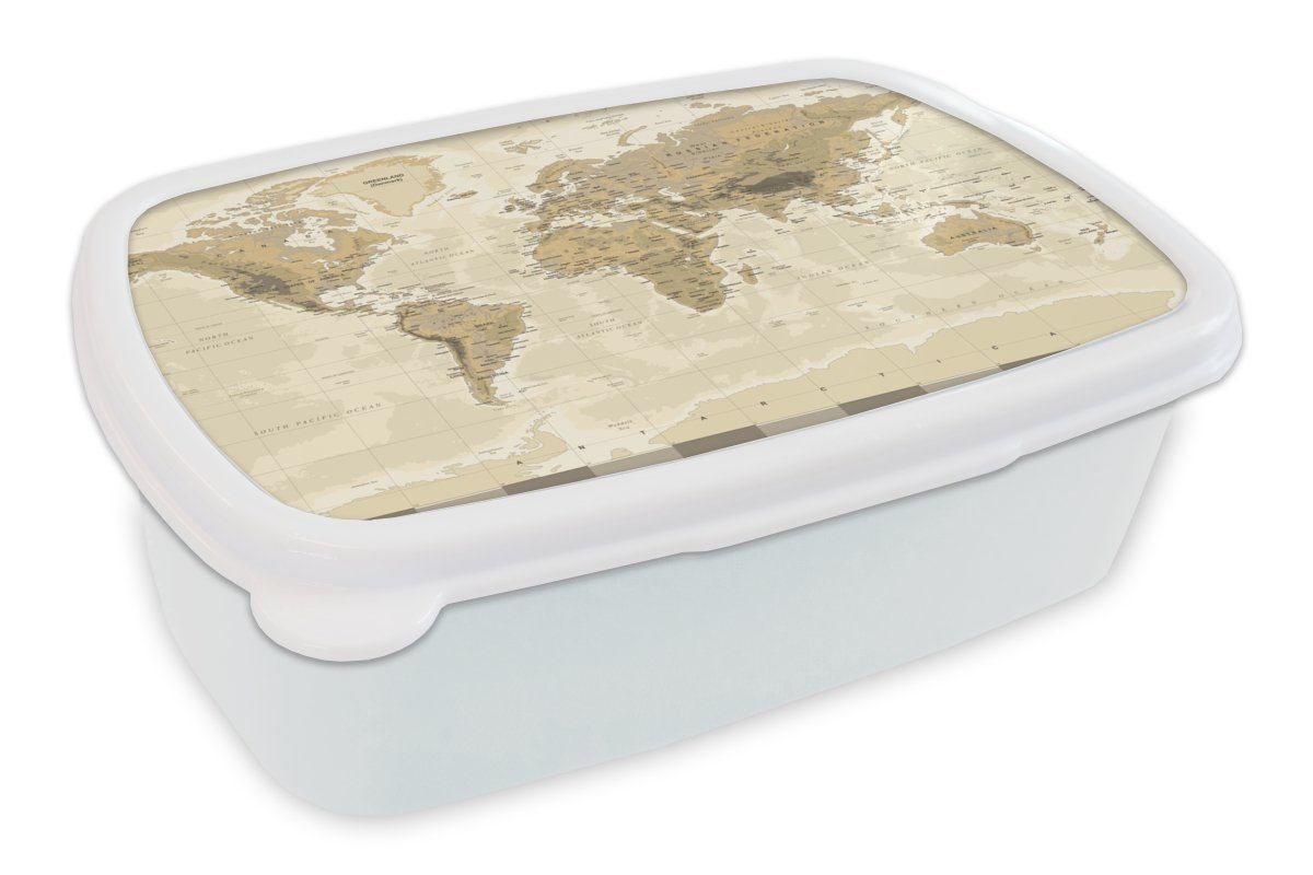 MuchoWow Lunchbox Karte - Welt - Jahrgang, Kunststoff, (2-tlg), Brotbox für Kinder und Erwachsene, Brotdose, für Jungs und Mädchen weiß