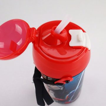 MARVEL Trinkflasche Marvel Spiderman Wasserflasche 500 ml, Flasche integrierter Trinkhalm und Tragegurt