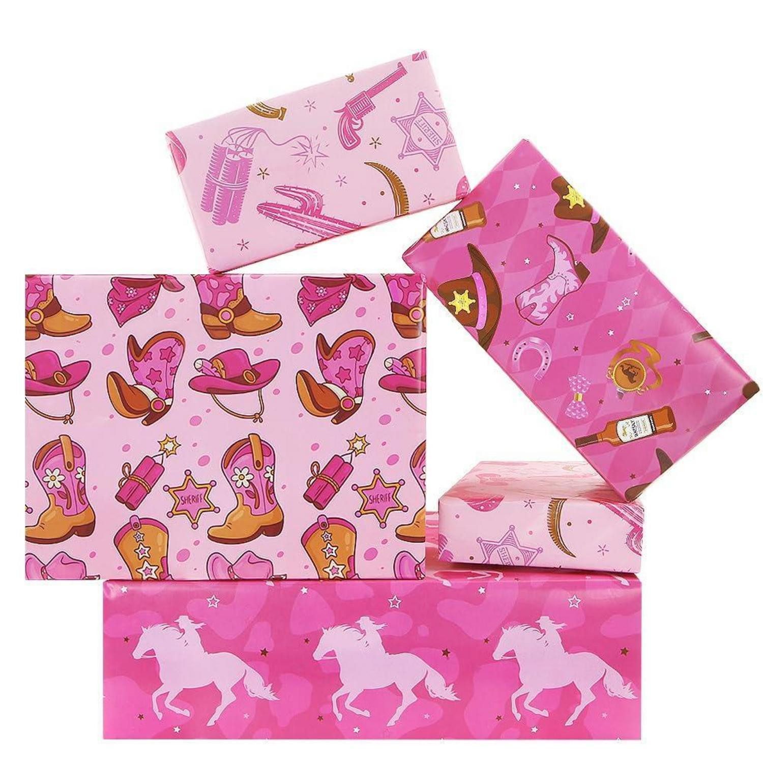 LuxusKollektion Geschenkpapier Geschenkpapier Rosa Western Girl 8er Set, (8St)