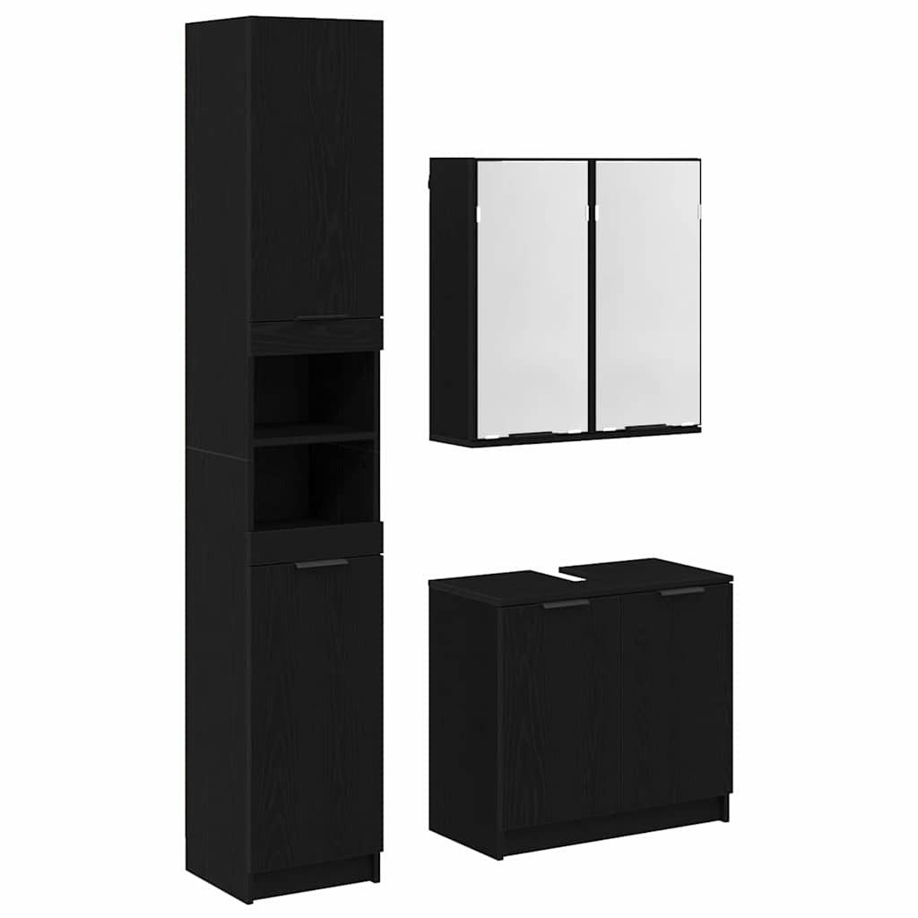 vidaXL Badezimmer-Set Badezimmerschrank-Set 3 Stk. Schwarz Eichen-Optik Holzwerkstoff, (3-St)