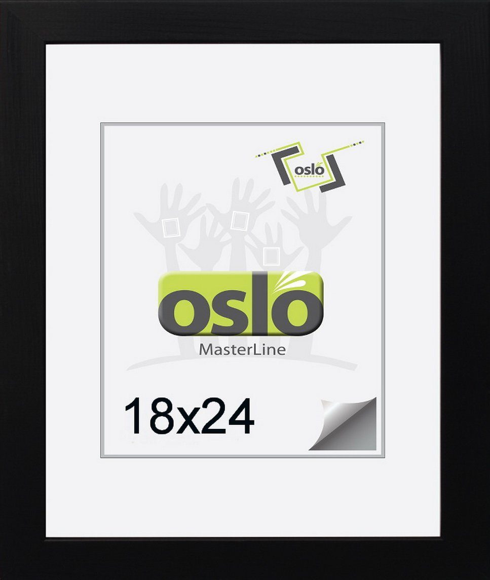 Oslo MasterLine Bilderrahmen Bilderrahmen Holz massiv FSC-zertifiziert Echtglas Hoch und Querformat, 18x24 schwarz mit Aufsteller