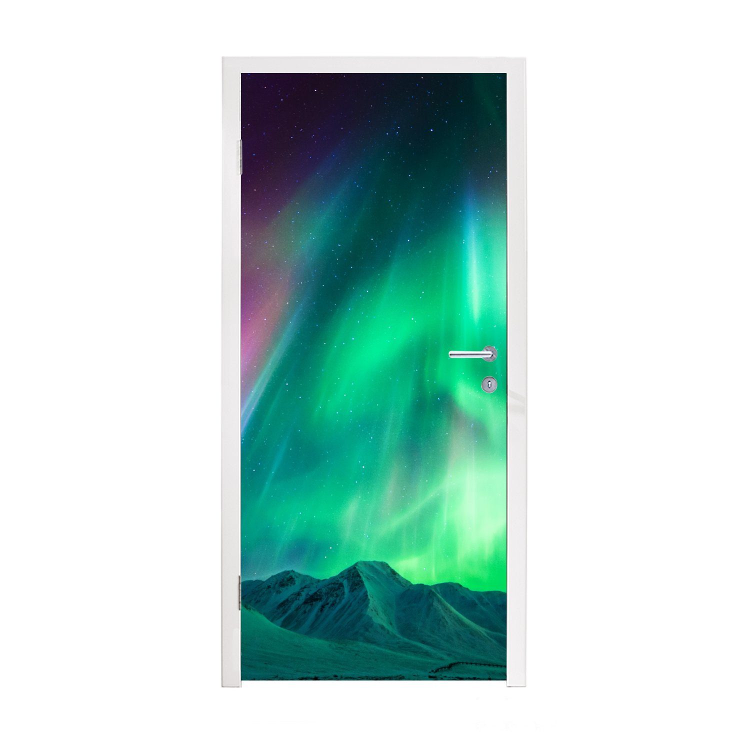 MuchoWow Türtapete Nordlichter - Alaska - Berge, Matt, bedruckt, (1 St), Fototapete für Tür, Türaufkleber, 75x205 cm