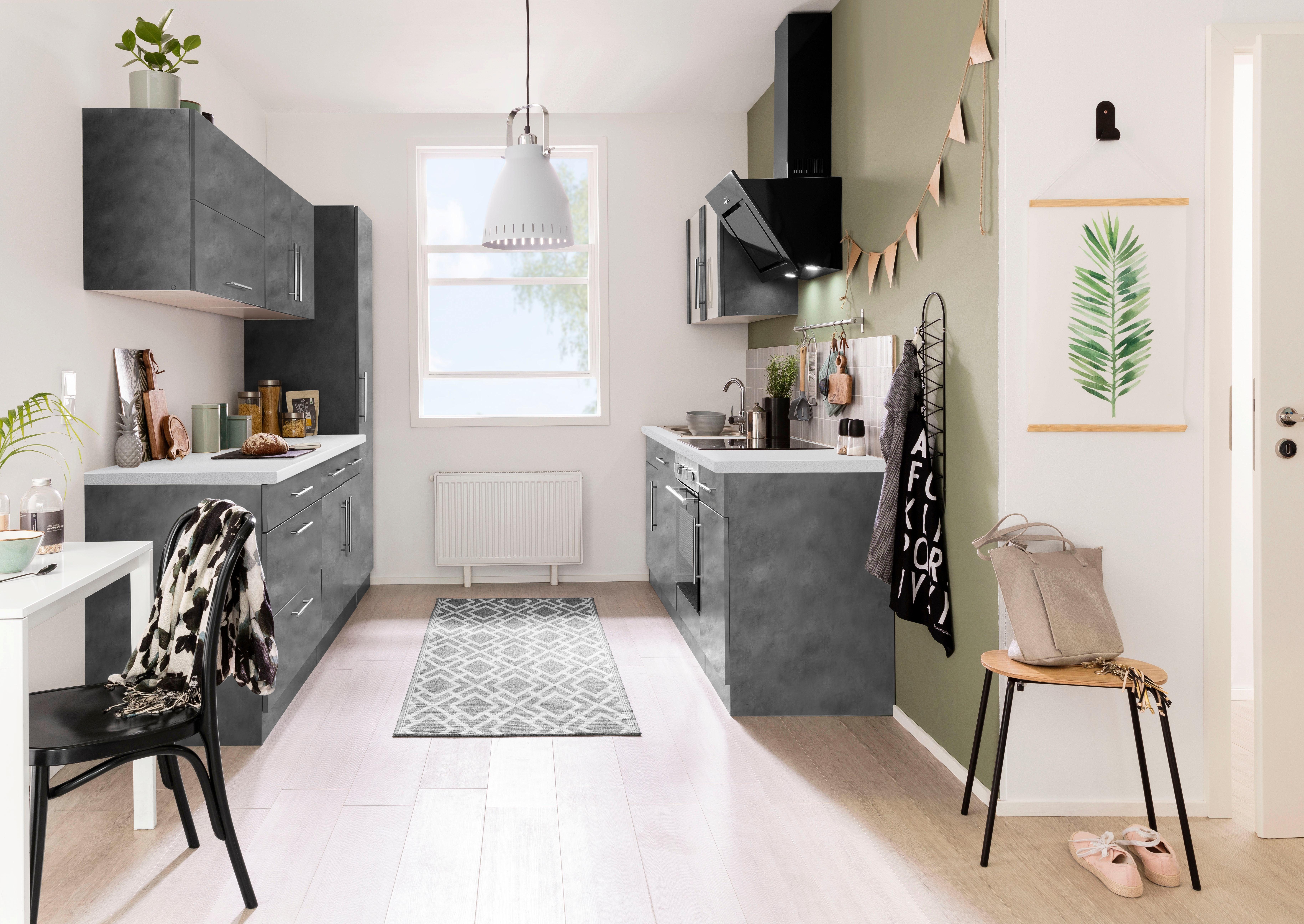 wiho Küchen Unterschrank 100 cm Front Arbeitsplatte Korpus: Betonfarben und ohne breit, Betonfarben | Cali