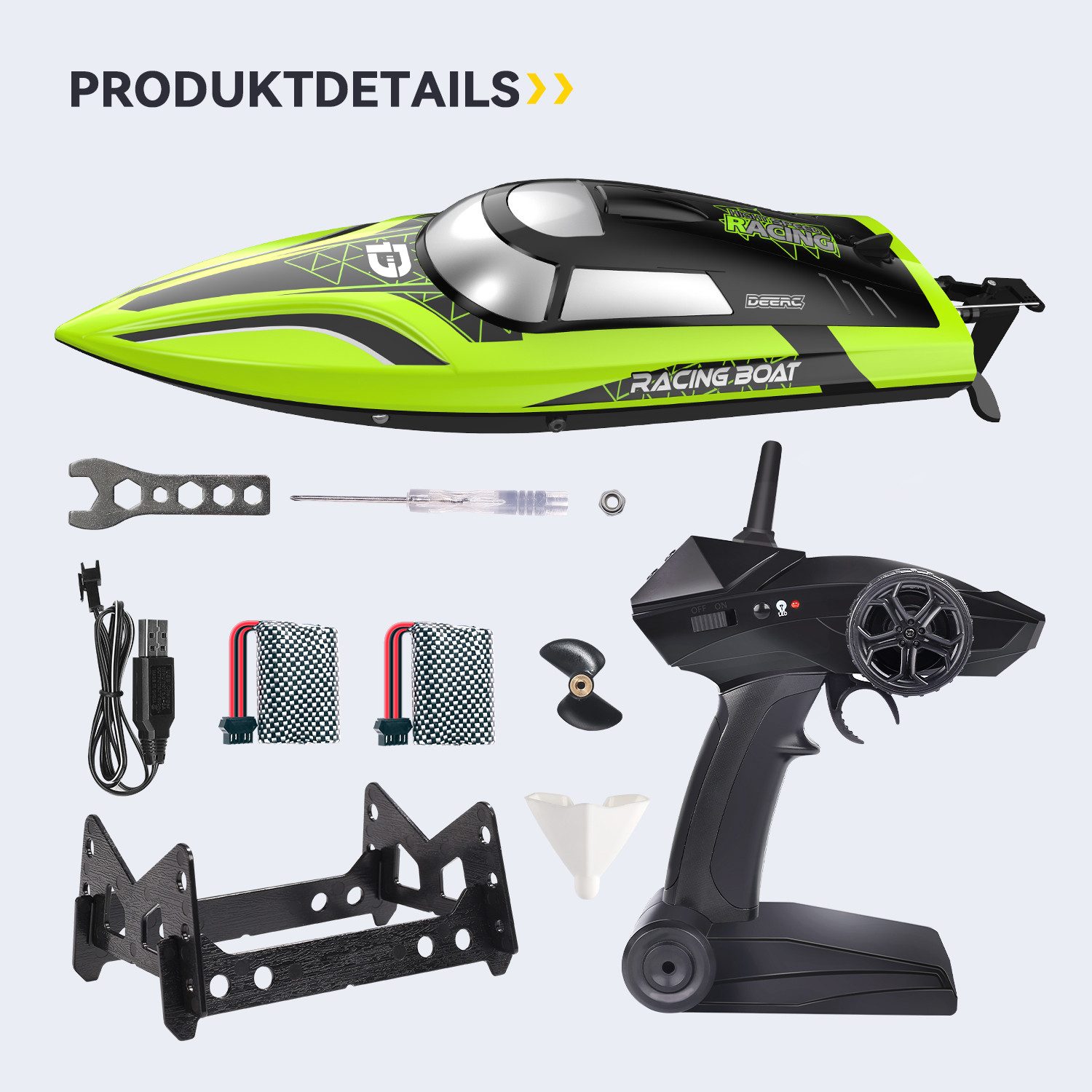 DEERC RC-Boot mit LED, 20+ km/h, 2 Batterien, 2,4 GHz, Pool- und See-Spielz günstig online kaufen