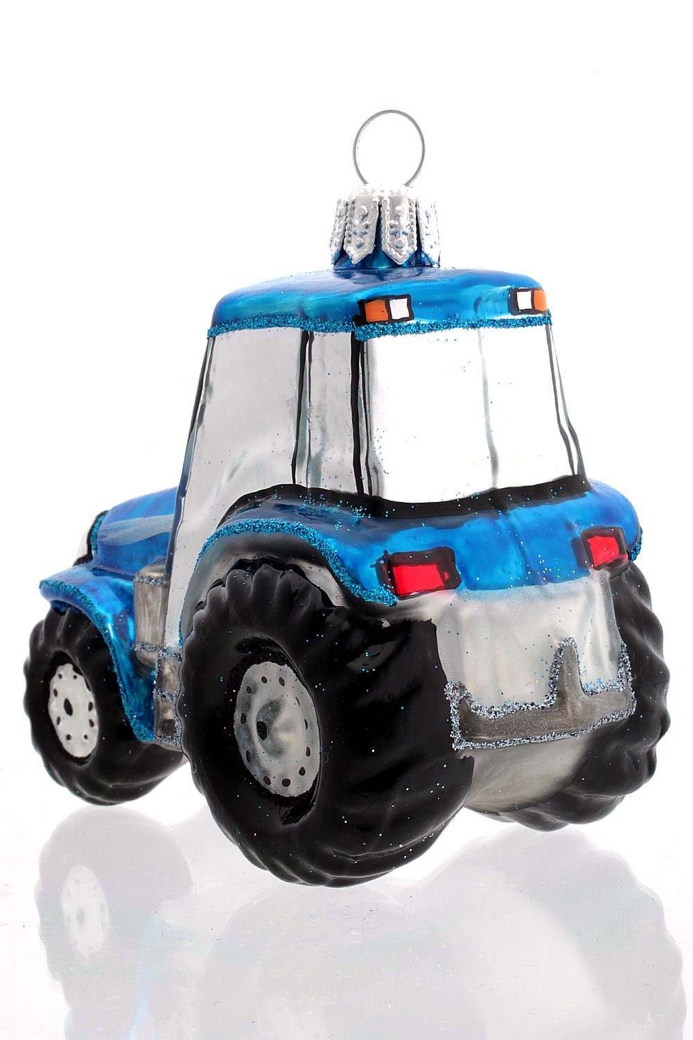 Christbaumschmuck - blau, Weihnachtskontor handdekoriert - Hamburger Dekohänger mundgeblasen Trecker Traktor