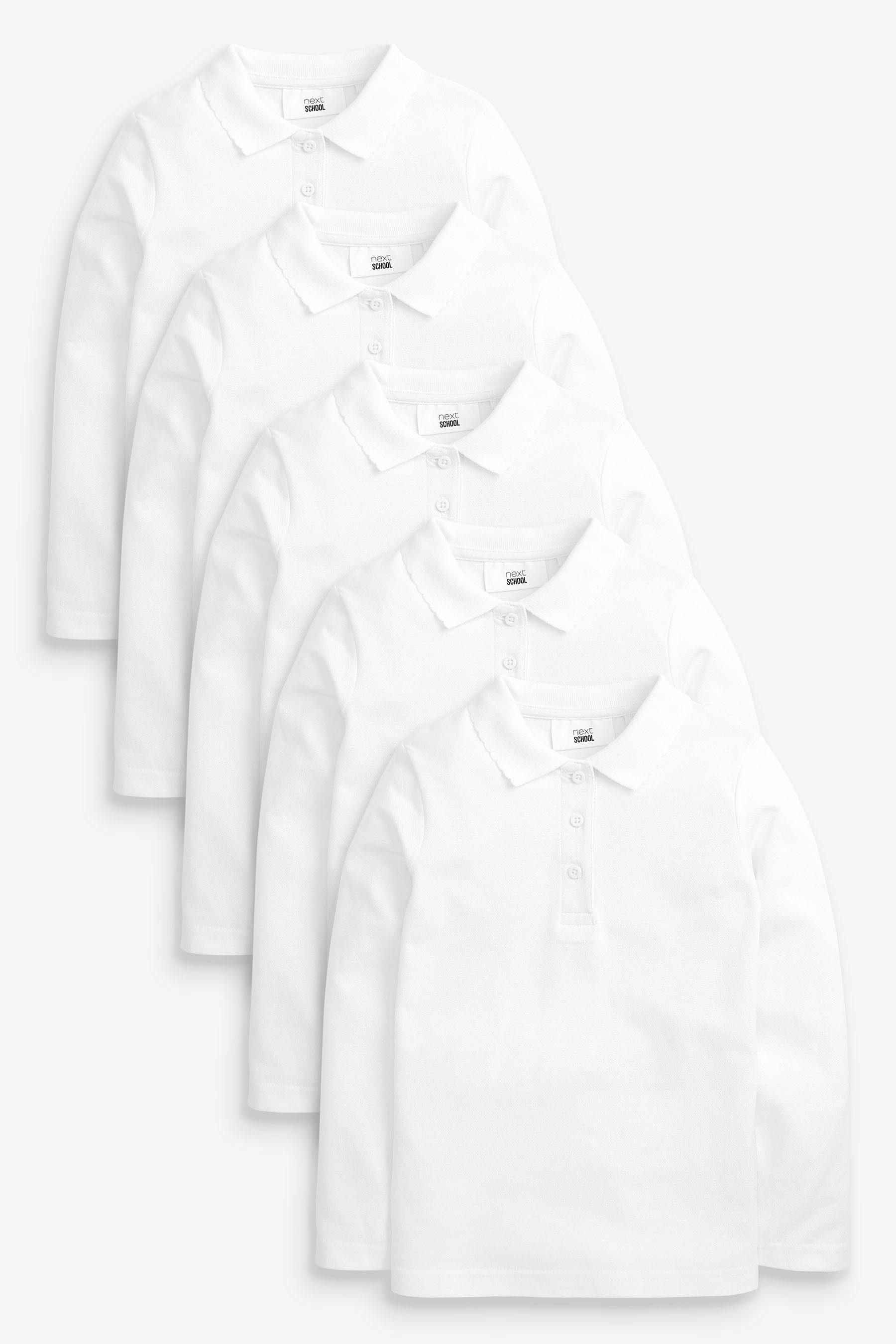 Baumwolle, Langarm-Poloshirt Langärmelige (5-tlg) 5er-Pack Polo-Shirts Next