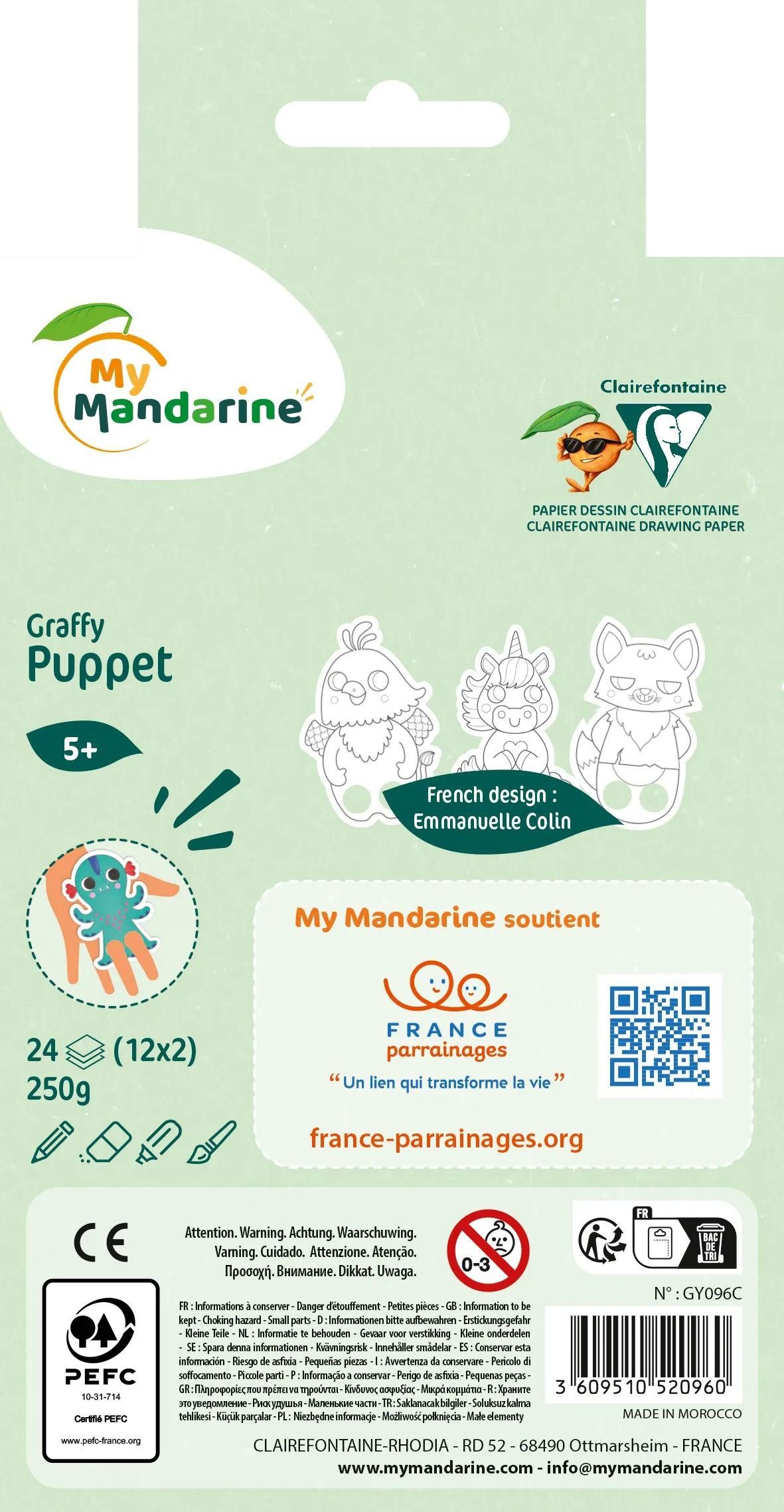 Avenue Mandarine Malvorlage 5x Graffy Puppet, Fantastische Tierwesen - Grün GY096C, Ausmalbuch