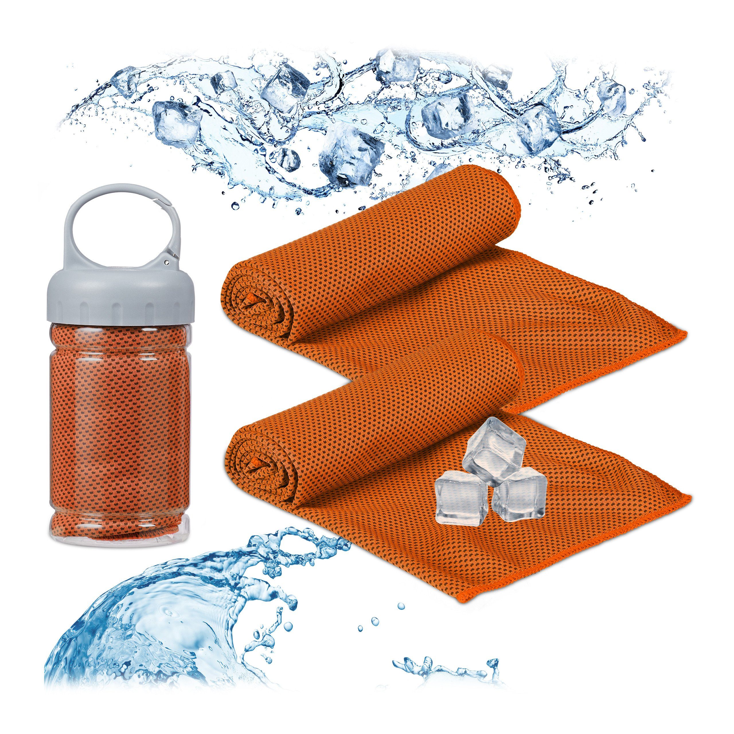 relaxdays Sporthandtuch Kühlendes Handtuch im 2er Pack, Orange Orange Transparent Grau