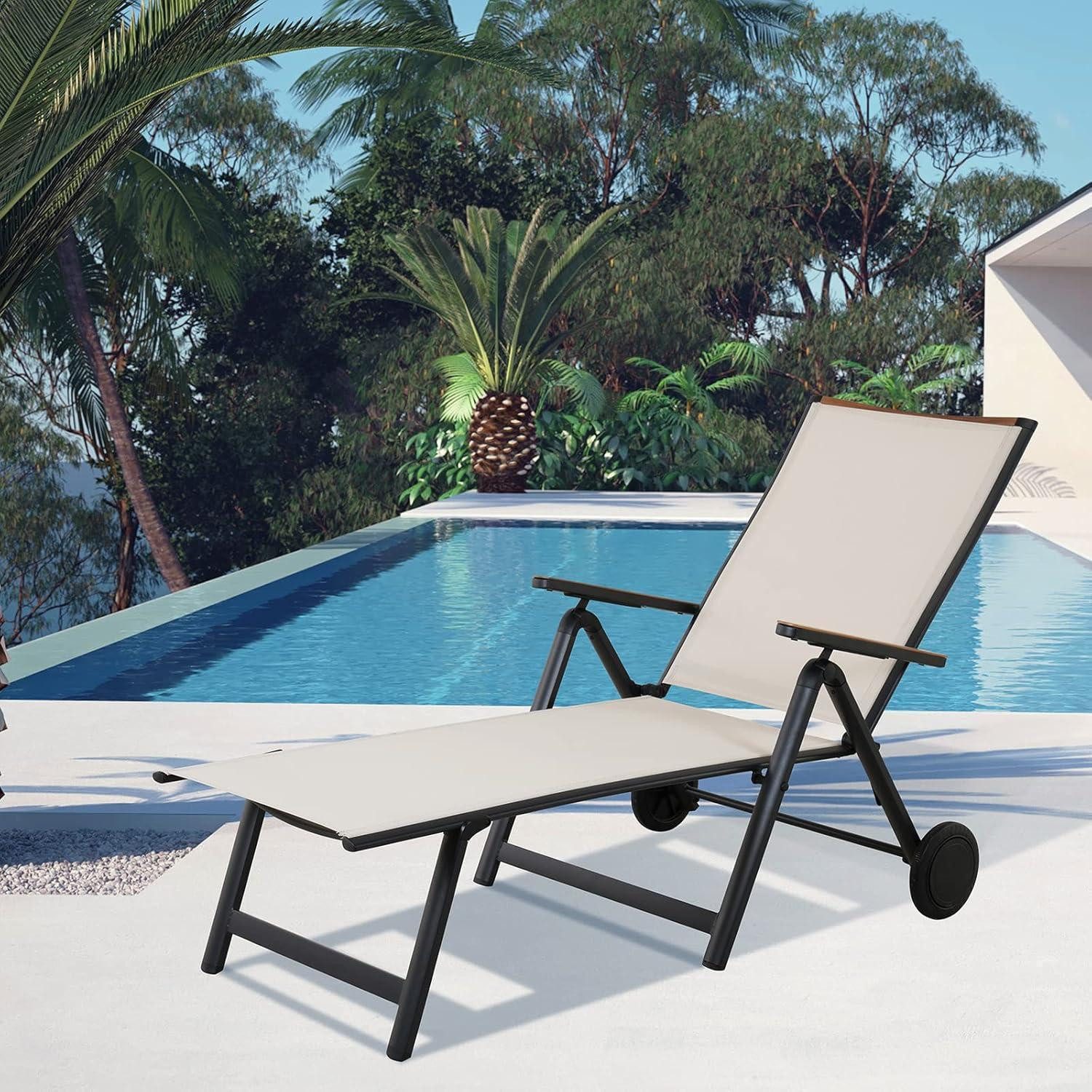 LuxusKollektion Gartenliege Gartenstuhl Klappbar 2er Aluminium Hochlehner 6-Fach Verstellbare