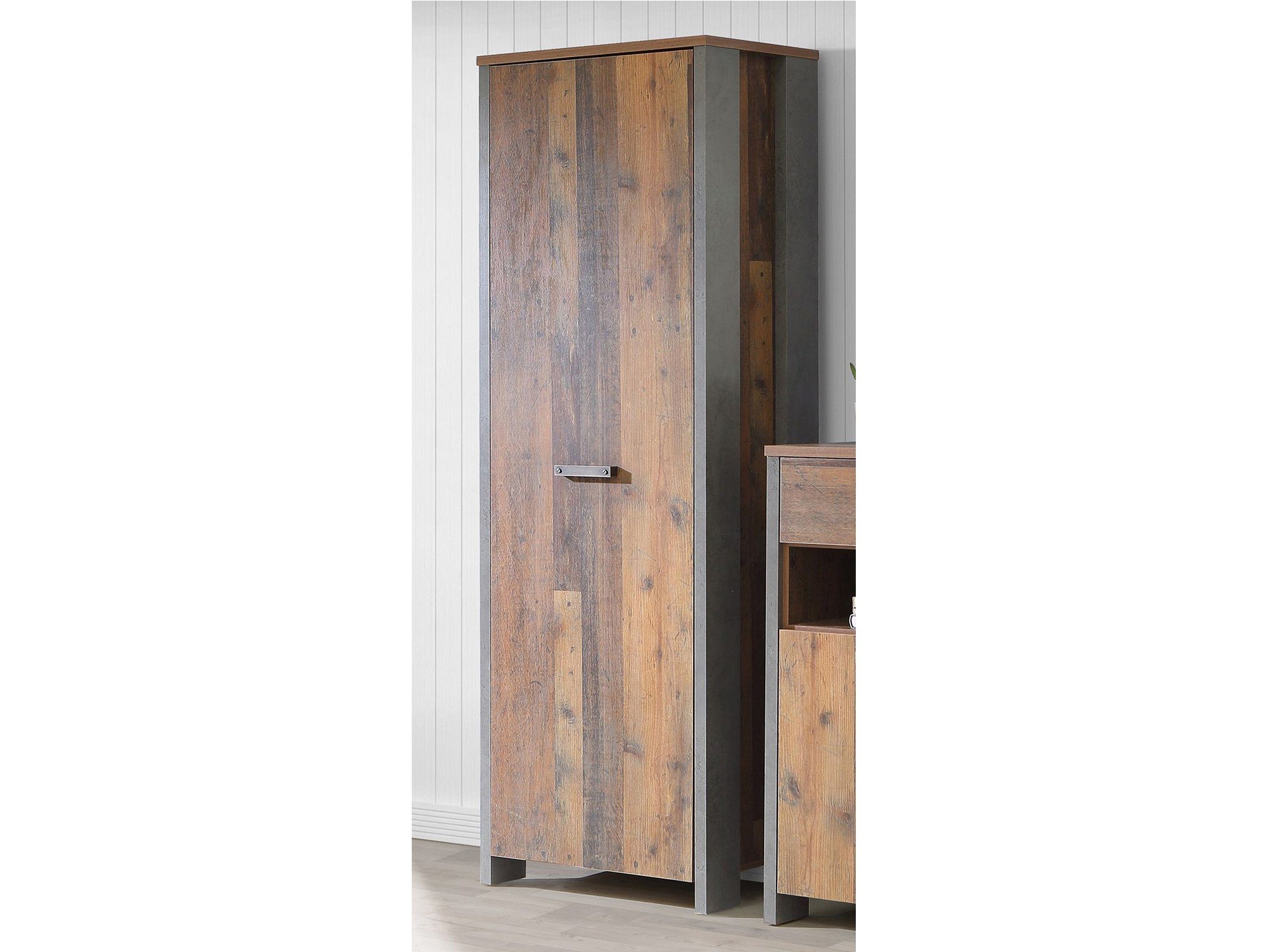 Material Vintage/betonfarbig CASSIA Tür, Moebel-Eins Garderobenschrank mit Garderobenschrank Wood 1 Dekorspanplatte, Old
