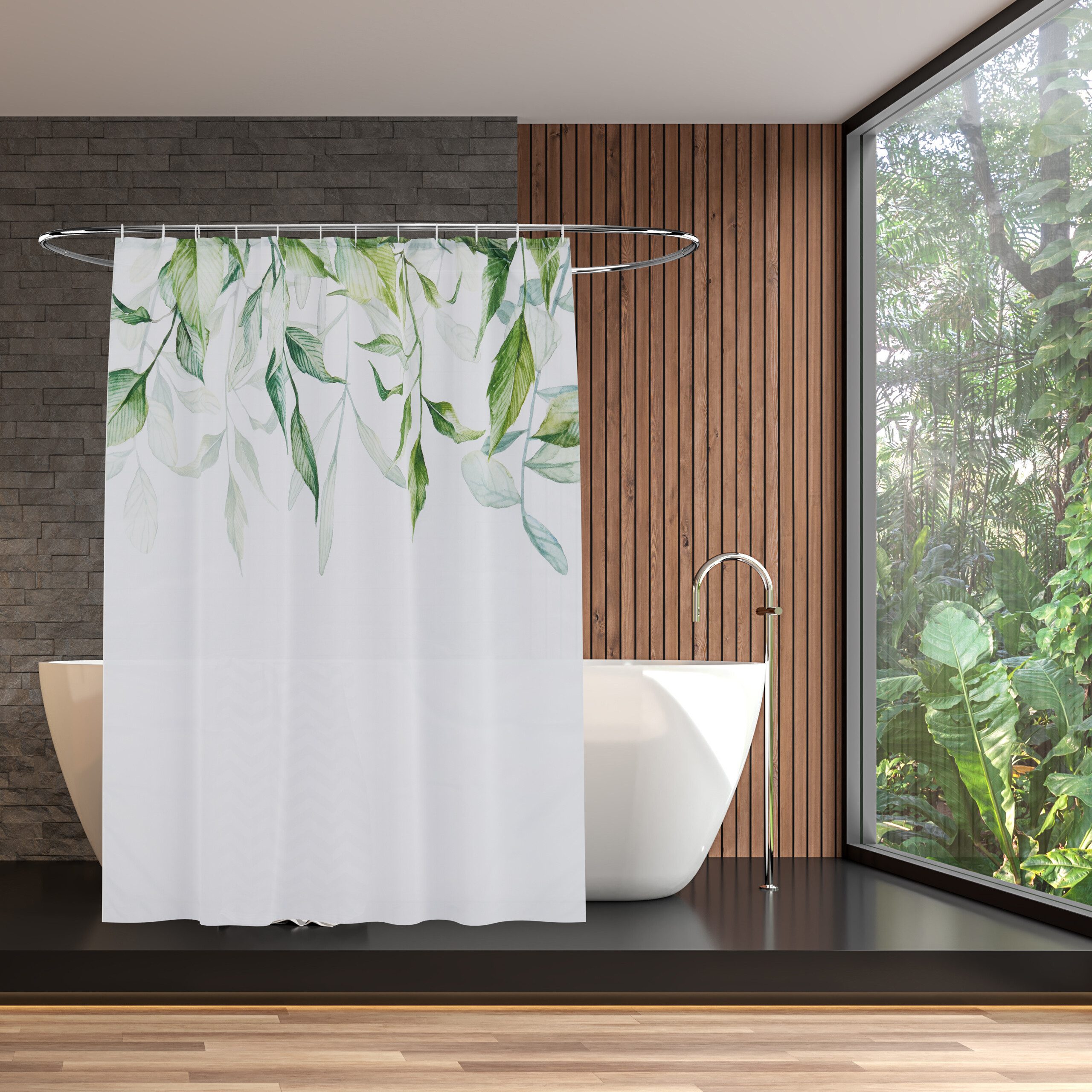 relaxdays Duschvorhang 180x200 cm mit Motiv Breite 180 cm (Blätter), 180x200cm, B