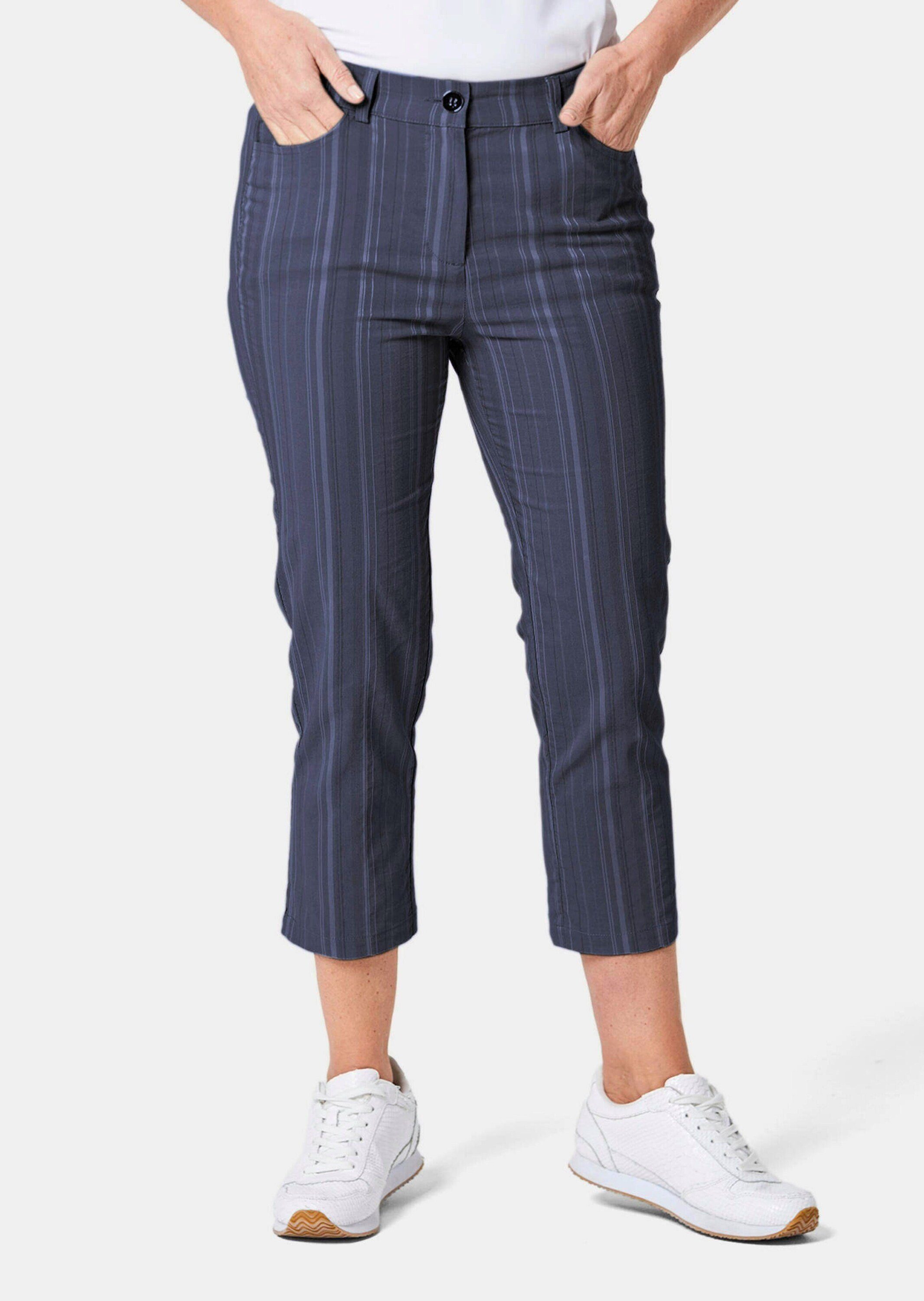 Caprihose Kurzgröße: Elastische 3/4-Strukturhose, verkürzt