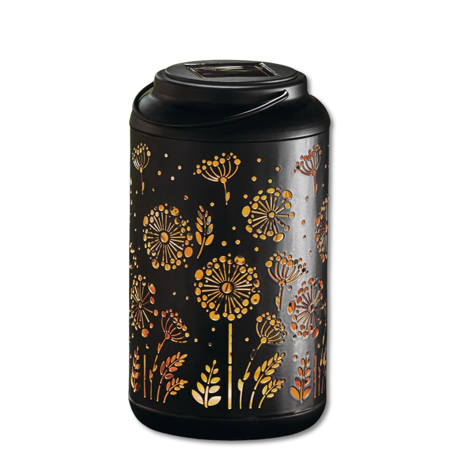 Dekoleidenschaft LED Laterne "Pusteblume" Metall schwarz / gold, Solar Gartenlaterne für Draußen, wetterfest, Solarlaterne Außen, Solarlampe