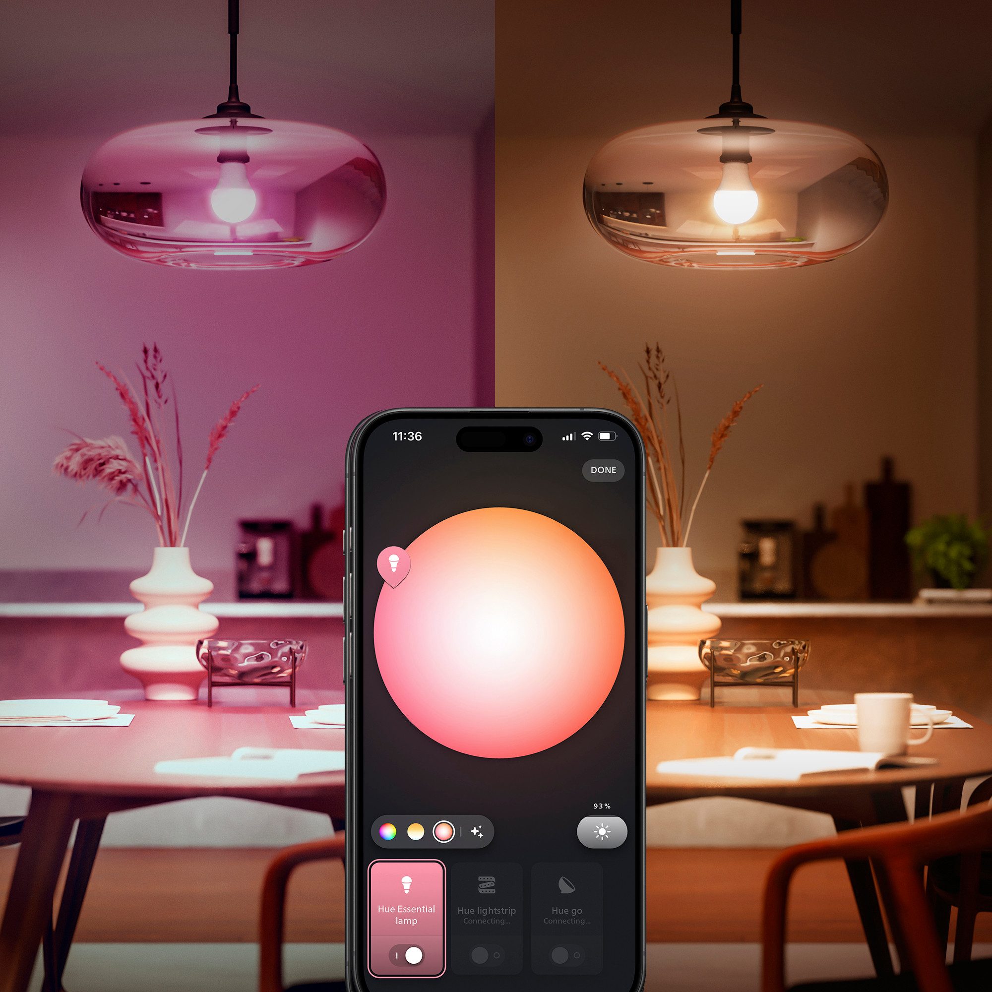 Philips Hue LED-Leuchtmittel Essential White & Color Ambiance smarte Lampe, E27, 3 St., Farbwechsler, 3er Set, dimmbar, RGB, warmweiß - kaltweiß, 806 Lumen, 220 – Bild 4 von 5