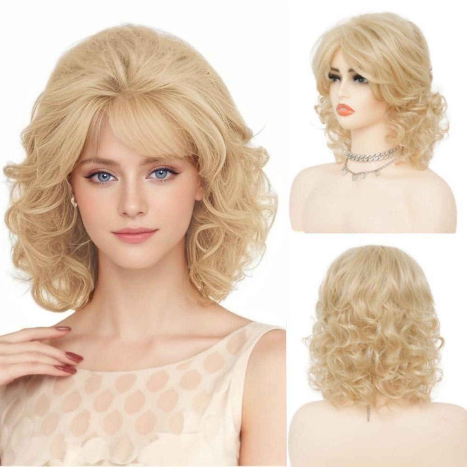 Kostüm-Perücke Perücke Damen kurz lockig Bangs 70er80er Cosplay Faser Blonde
