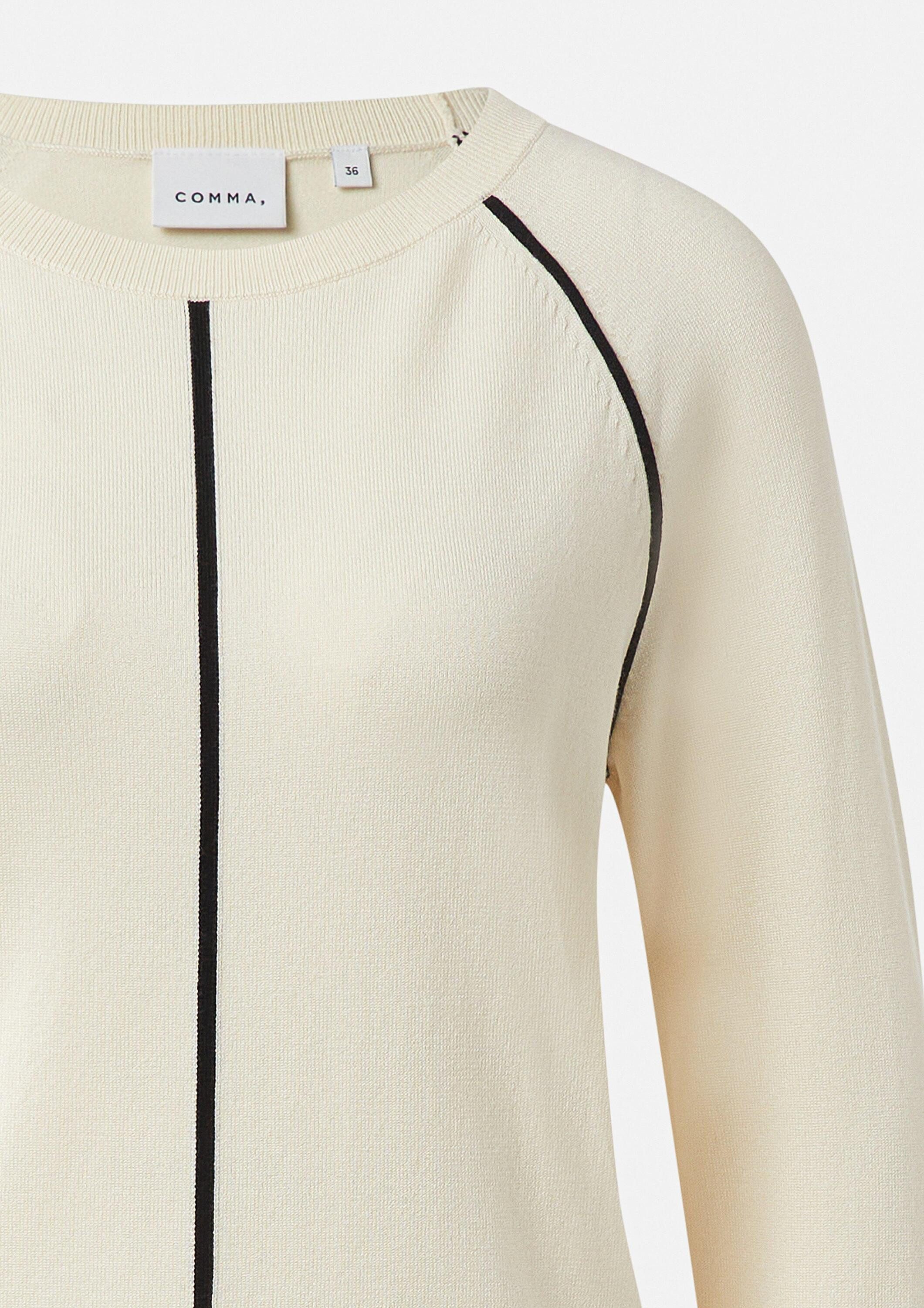 comma Longpullover Strickpullover Feinstrickpullover aus Viskosemix mit Kontrastreifen