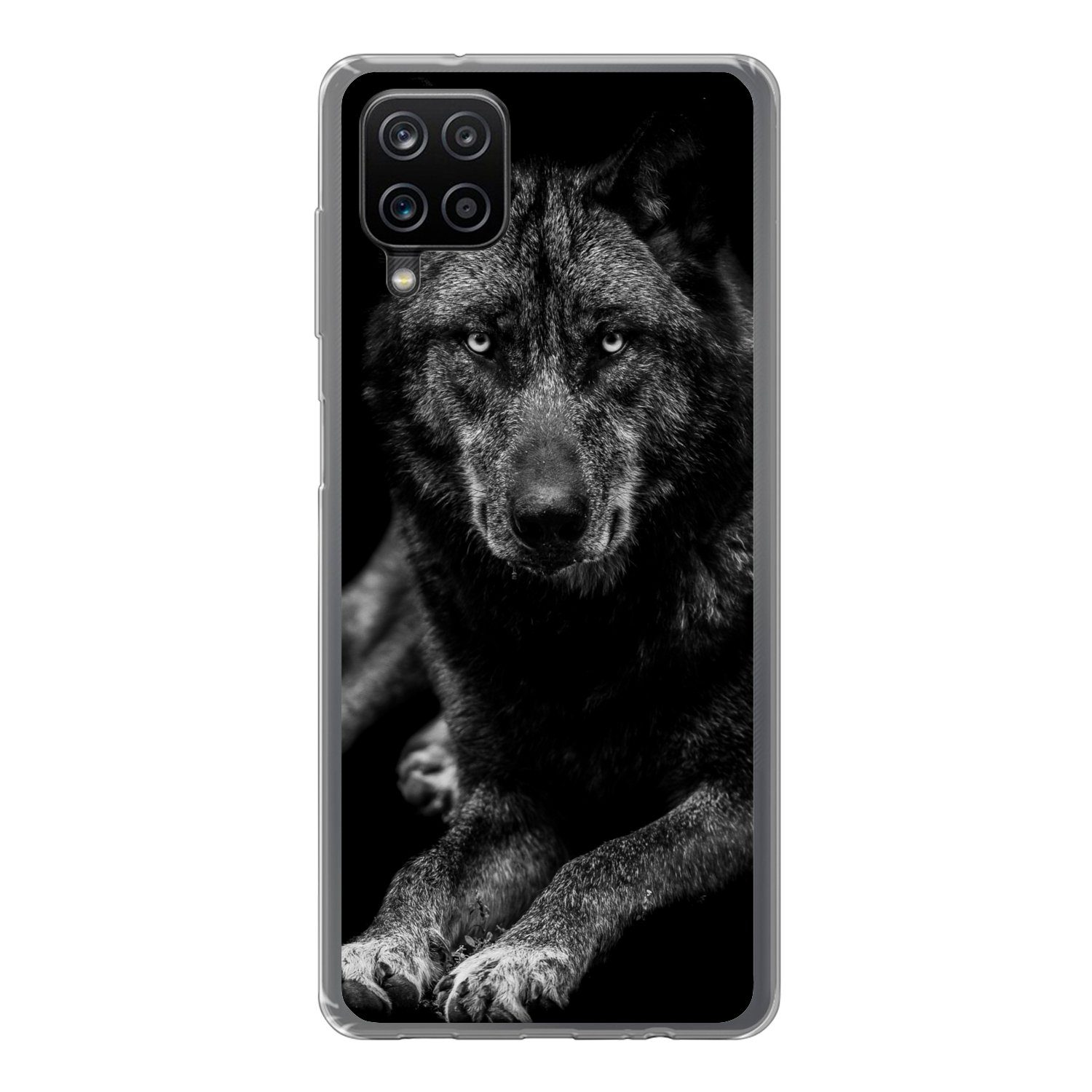 Handyhülle für Samsung Galaxy A12 Tiere - Wolf - Schwarz - Weiß - Porträt
