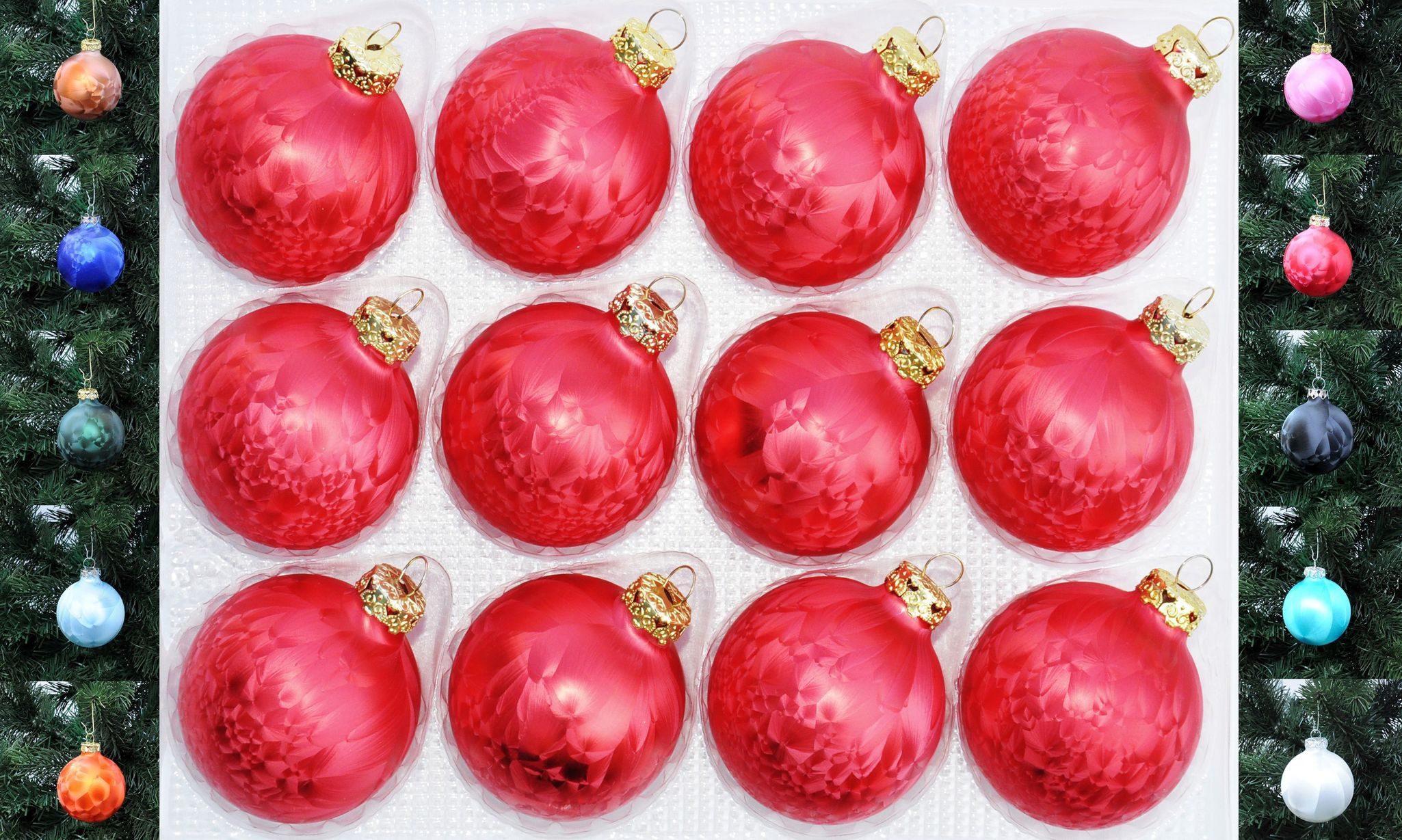 Thüringer Glasdesign Christbaumschmuck JACK 12x Glas Eislack Christbaumkugeln 6cm Thüringer Weihnachtskugeln, echt Glas, teilweise Handarbeit, inkl. praktischer Aufbewahrungsbox