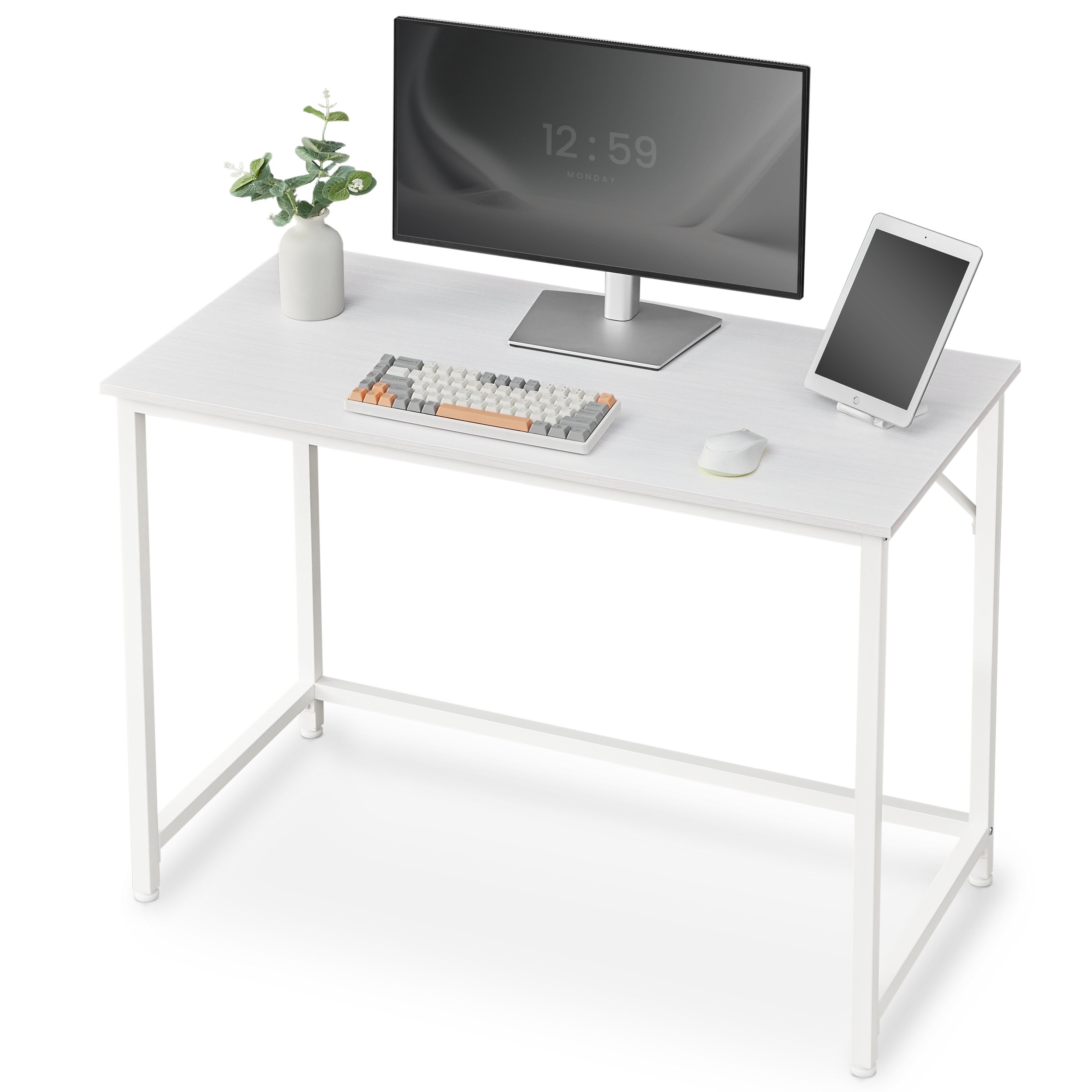 VASAGLE Schreibtisch Computertisch, 80/100/120/140 cm, einfacher Aufbau weiß | weiß | weiß