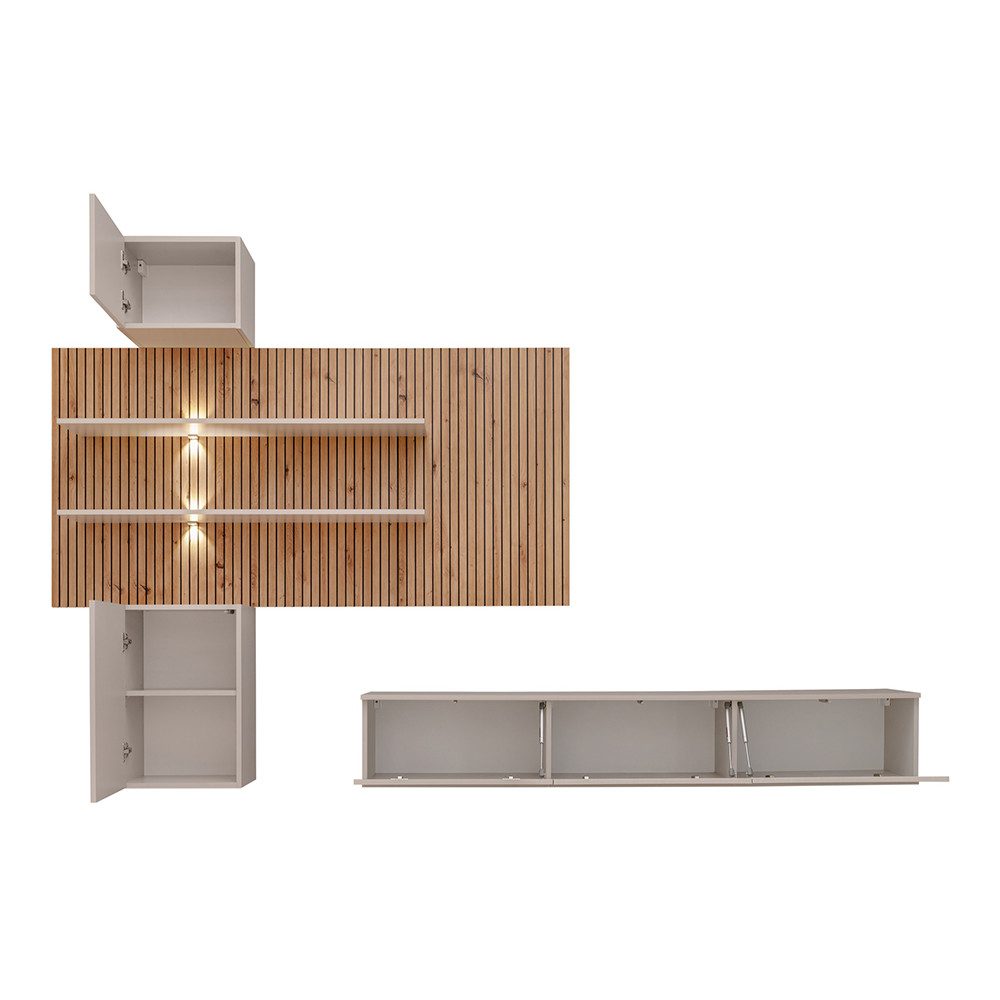 Lomadox Wohnwand GALATINA-164, (2-St., Wandpaneel, Hängeschränke, günstig online kaufen